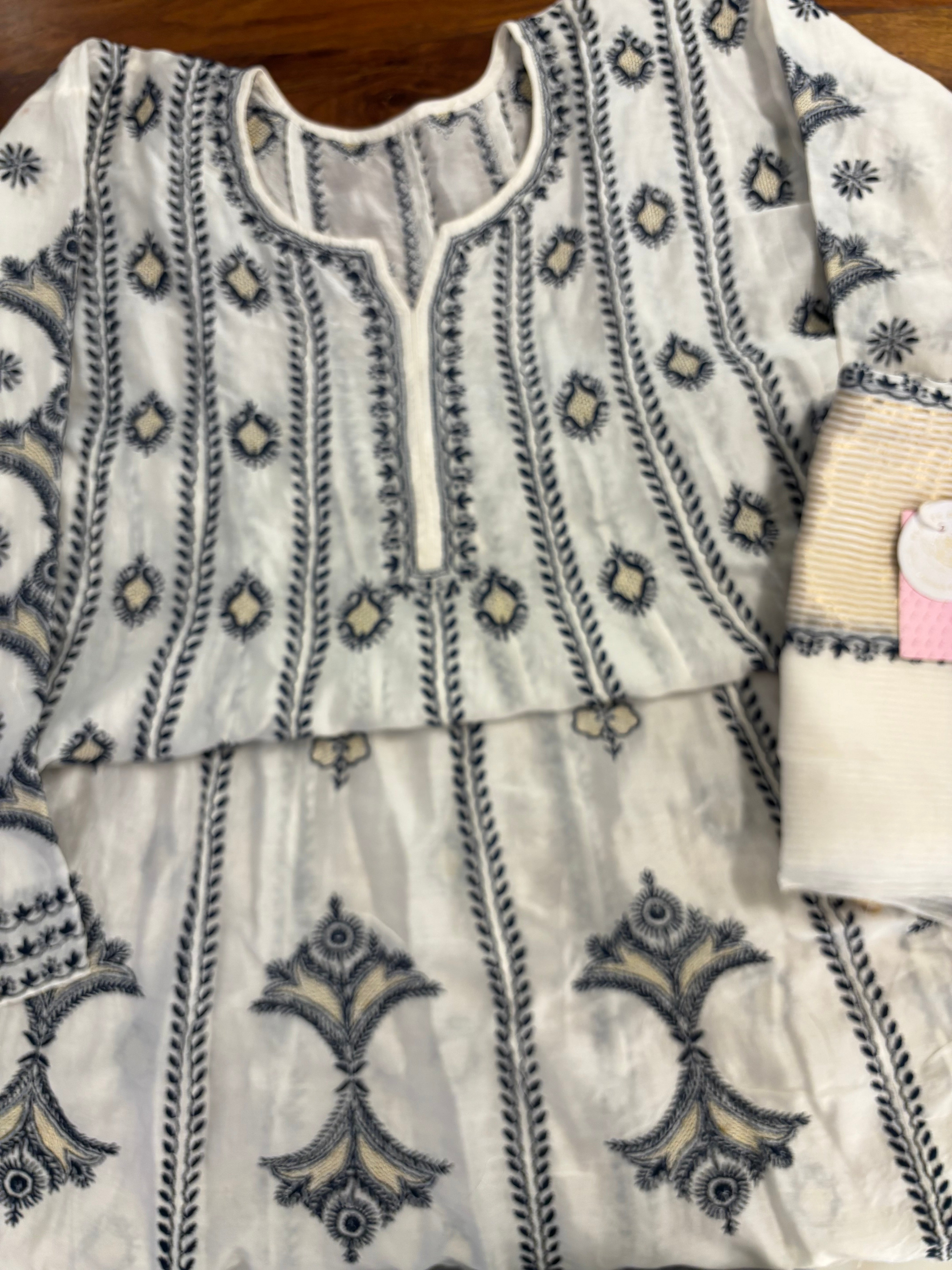 Dyeable Chanderi Chikankari Anarkali & Dupatta Set