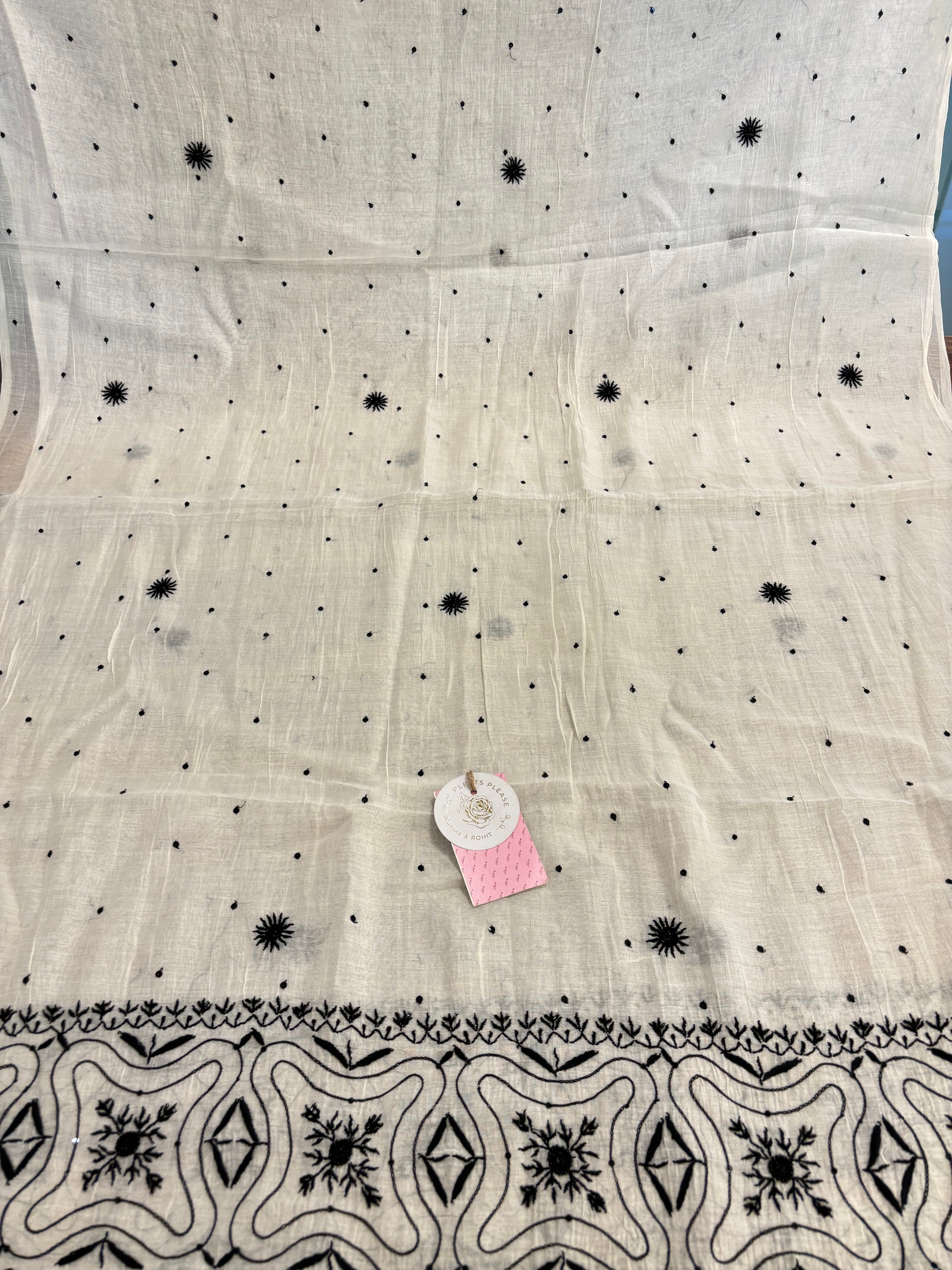 Dyeable Chanderi Black & White Chikankari Kurta & Dupatta