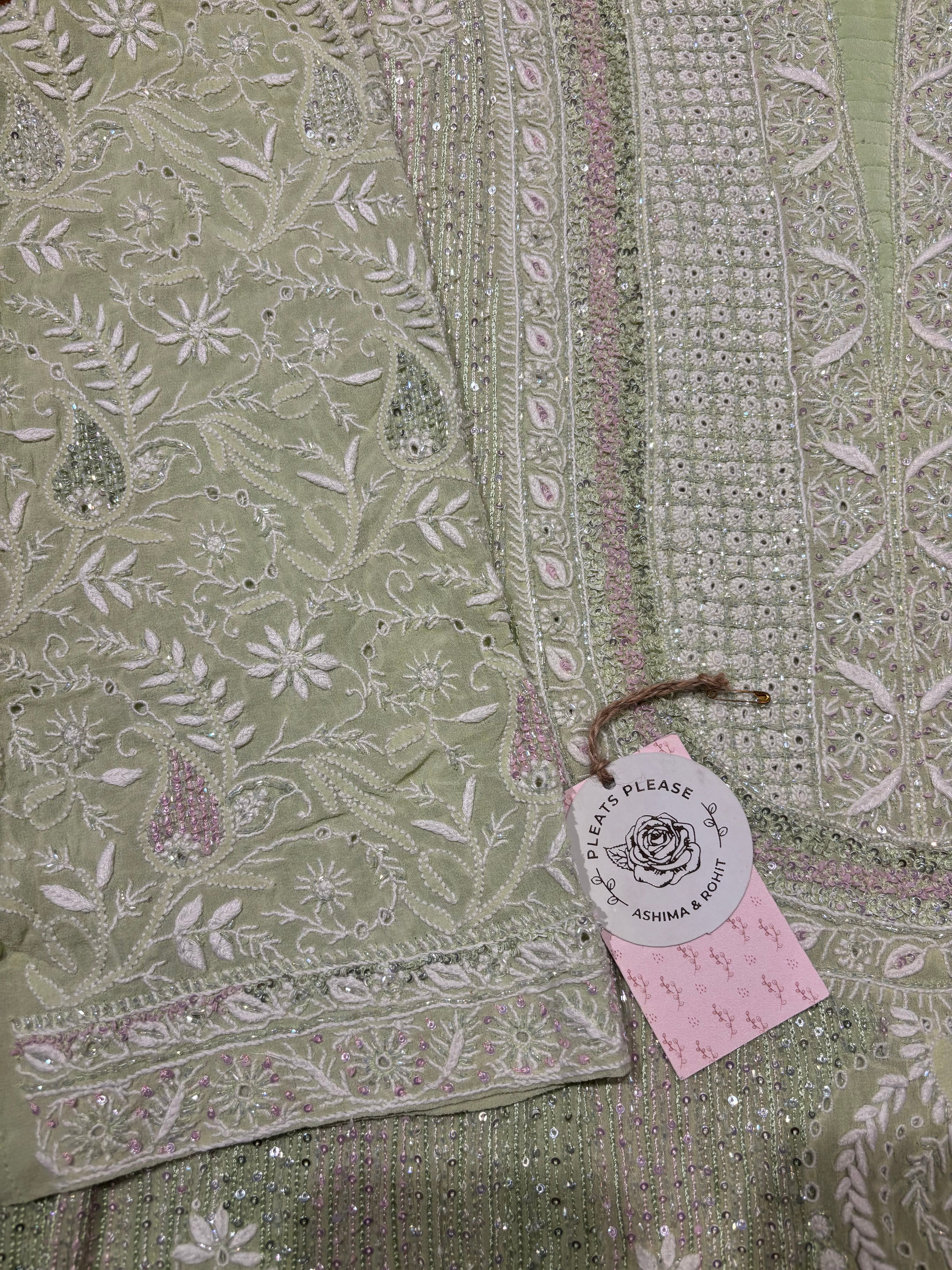 Green Pure and Premium Georgette Chikankari Kurta and Dupatta set