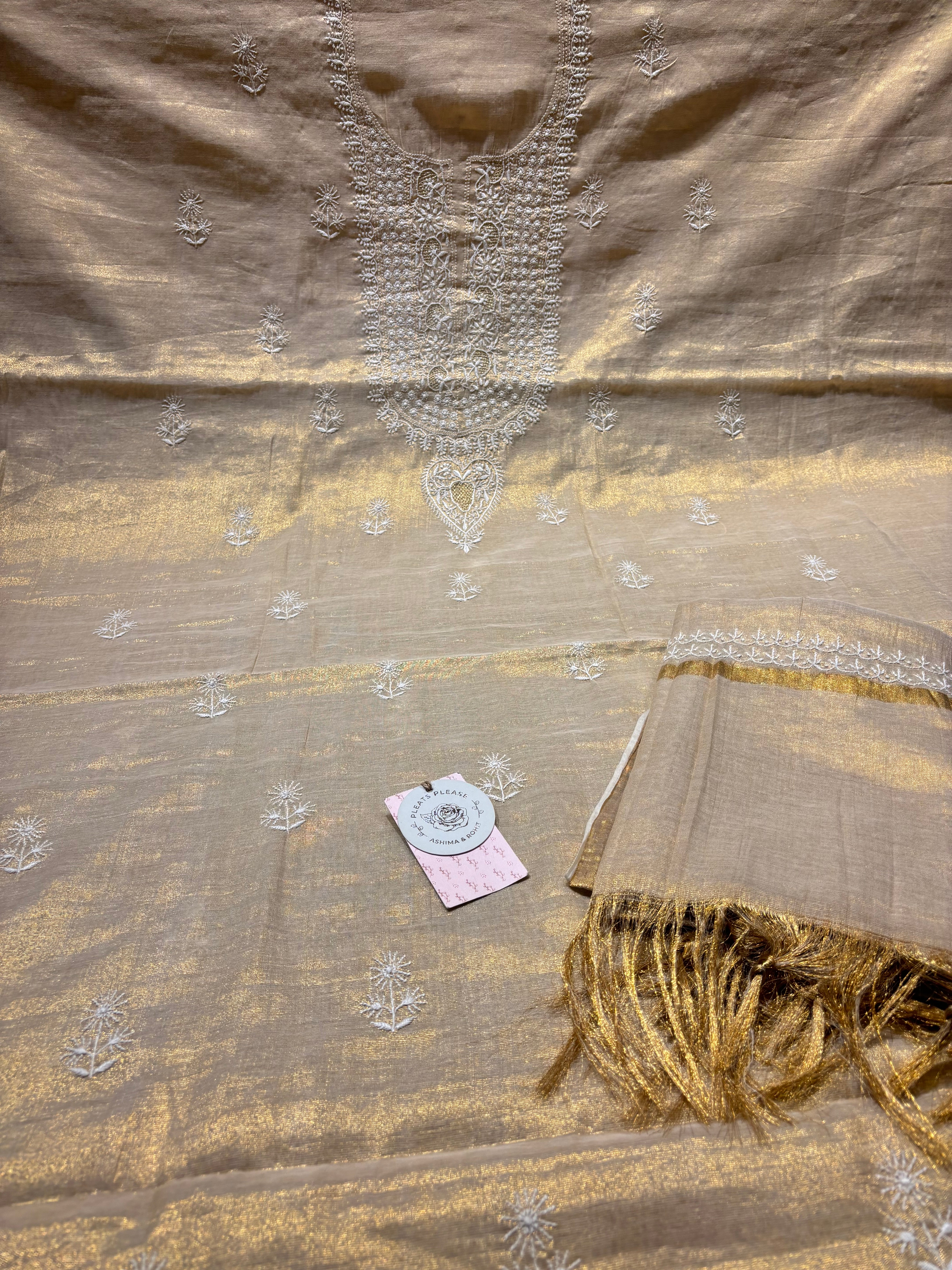 Dyeable Tissue Chikankari Kurta and Dupatta set