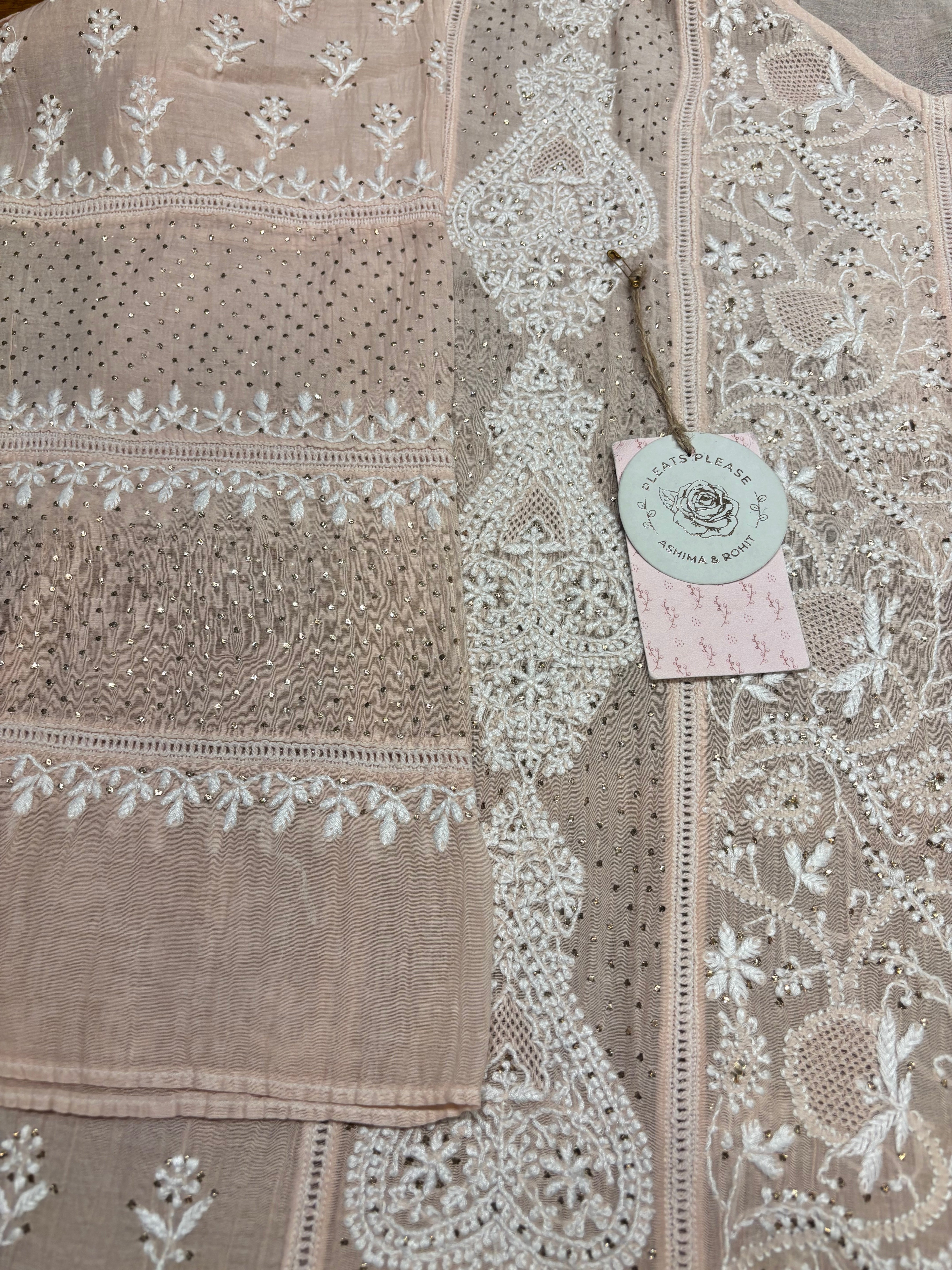 Peach Chanderi mul Chikankari Kurta and Dupatta
