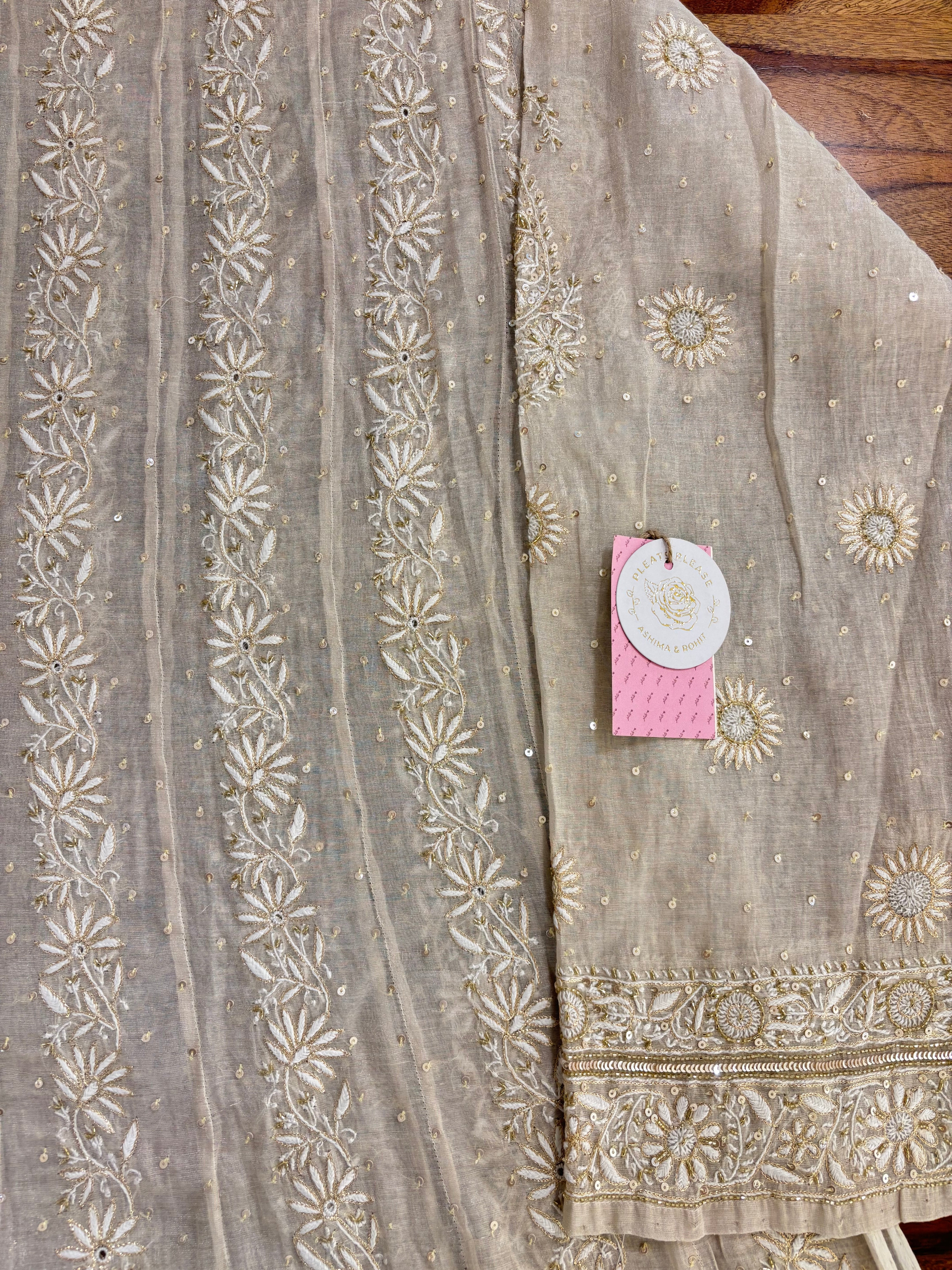 Dyeable Pure & Premium Silver Tissue Chikankari Anarkali & Dupatta