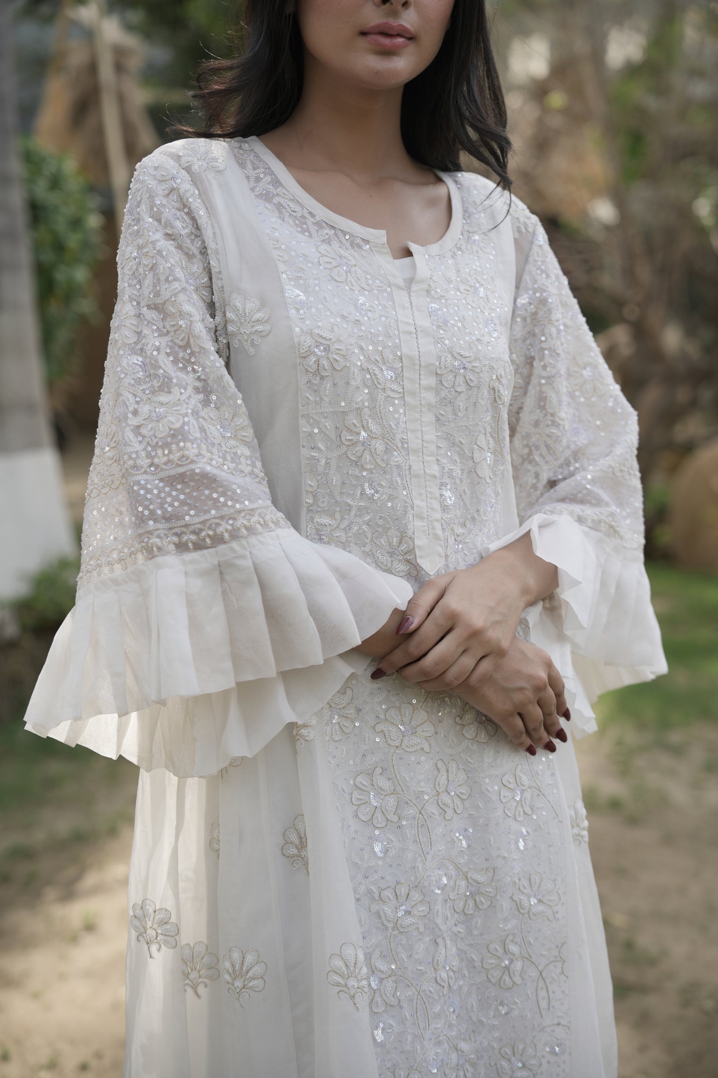 Dyeable Pure Organza Chikankari Anarkali Kurta and Dupatta