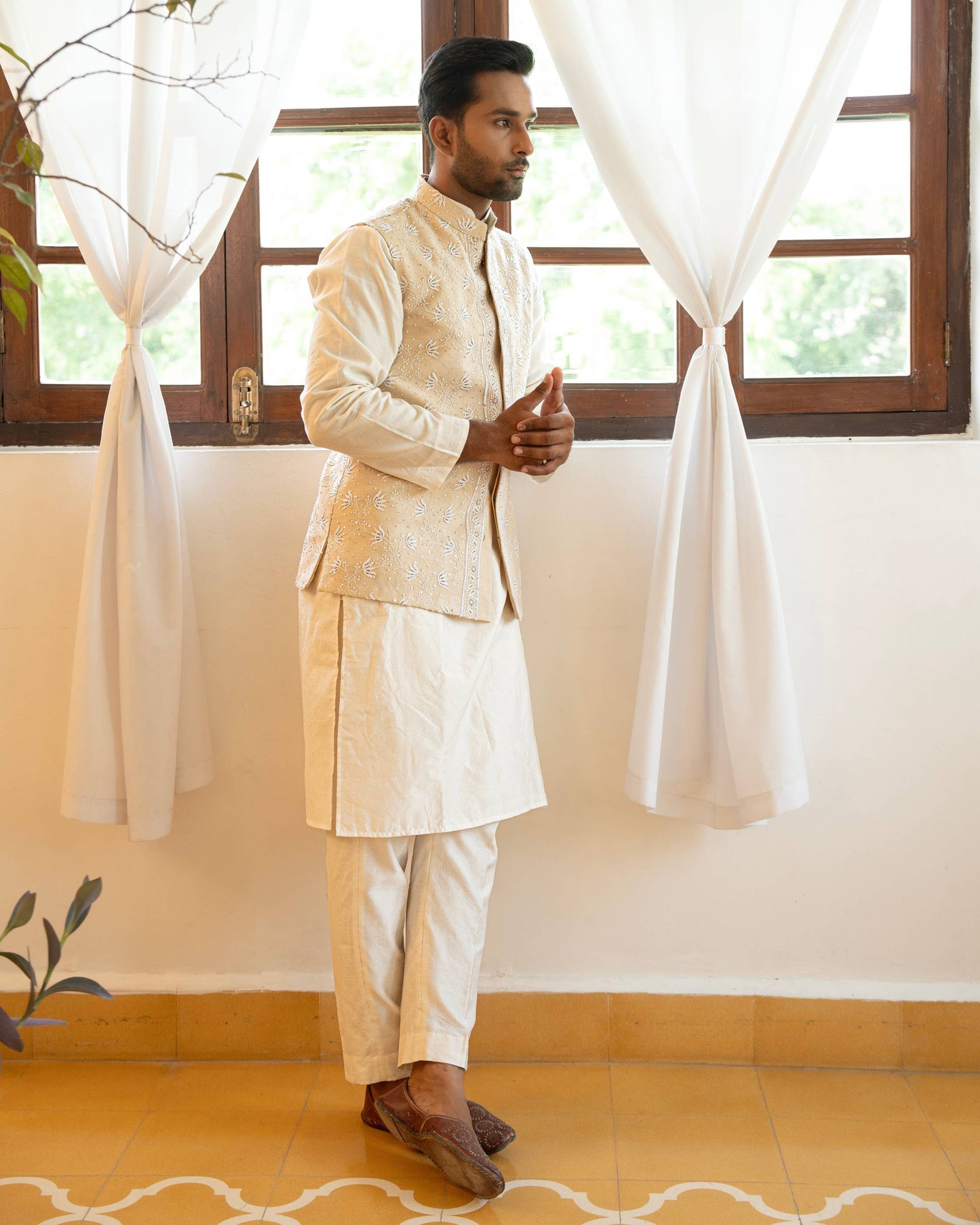 Dyeable Natural Silk Chikankari Men's Sadri