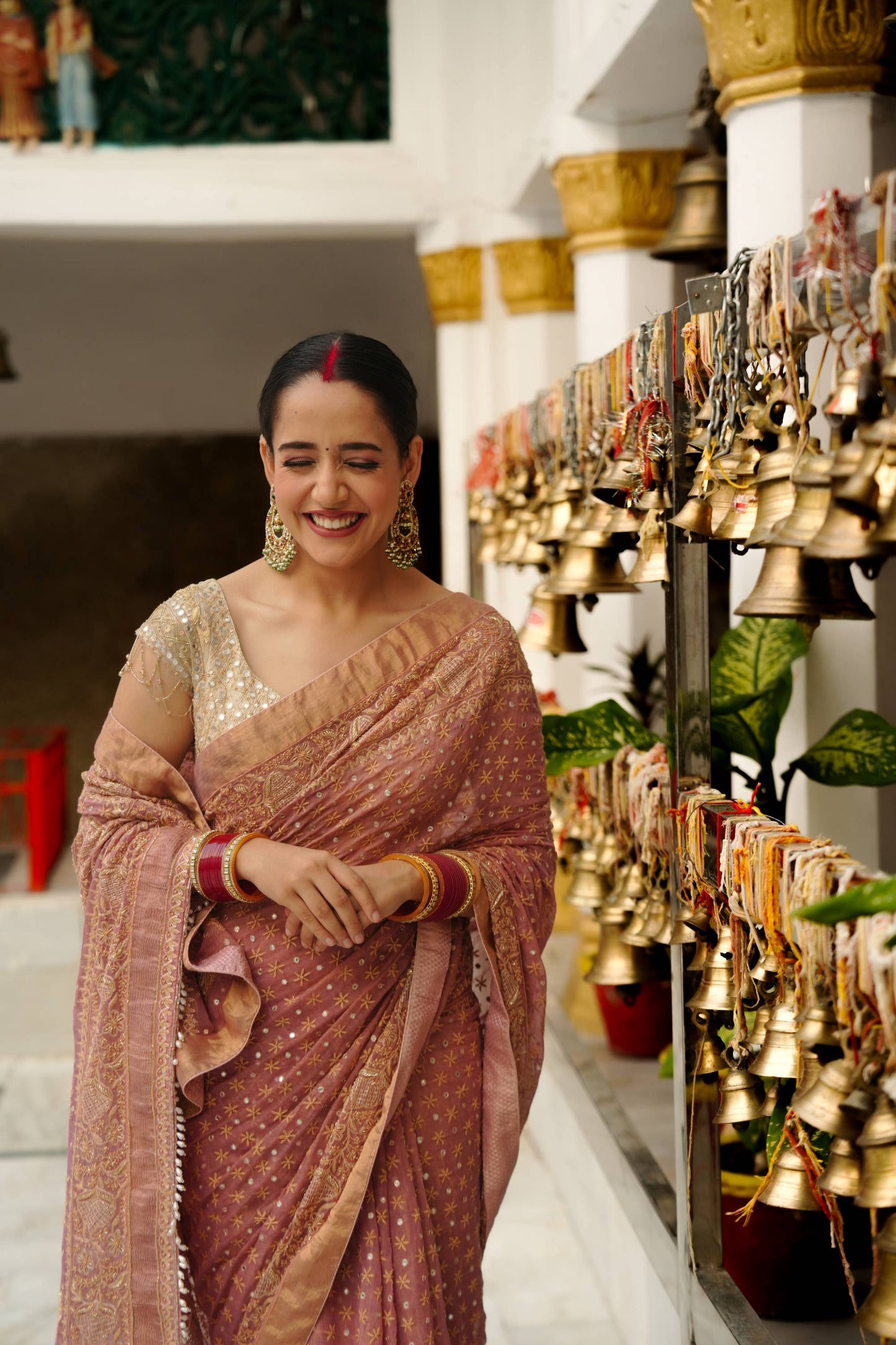 Rose Gold Pure Tissue Chikankari Saree