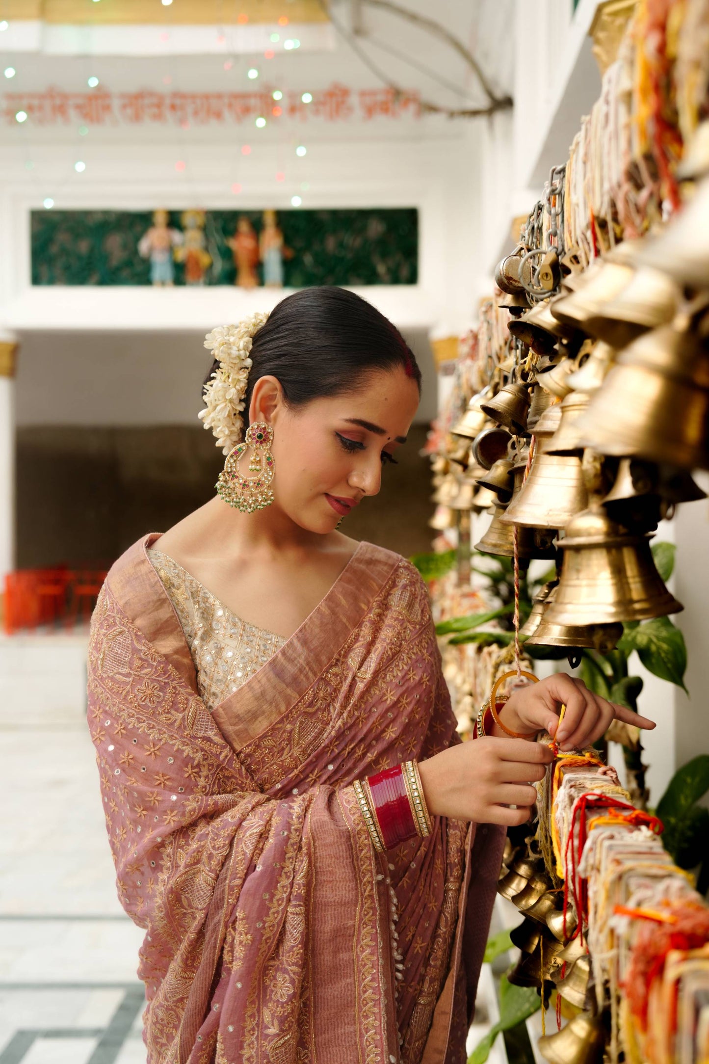 Rose Gold Pure Tissue Chikankari Saree