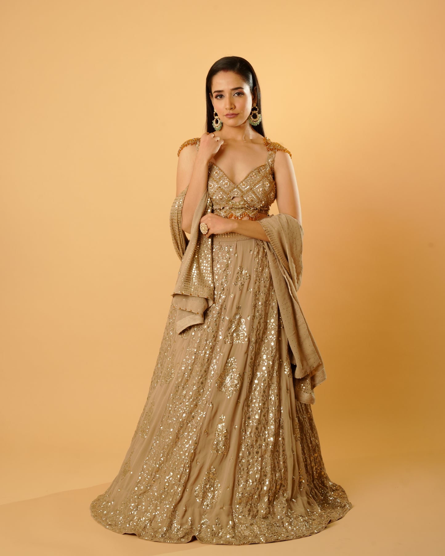 Hazelnut Pure Georgette Badla Lehenga