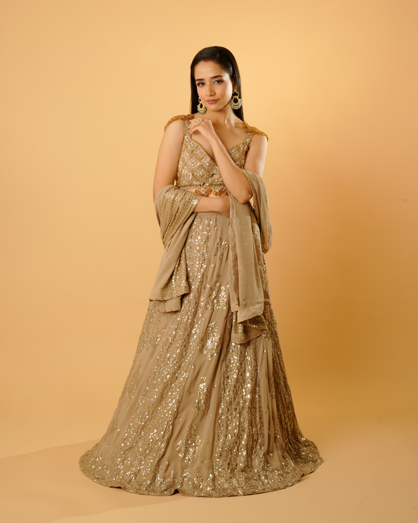 Hazelnut Pure Georgette Badla Lehenga