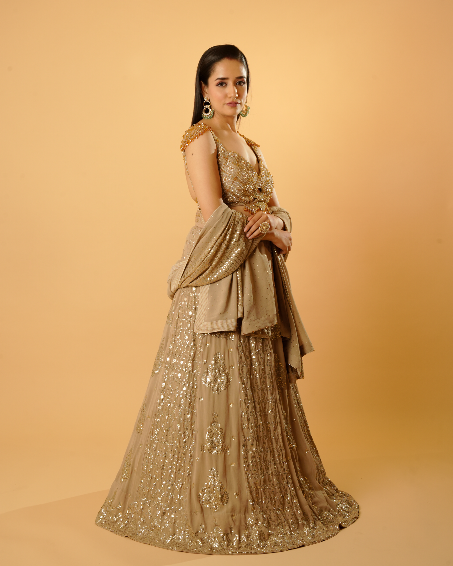 Hazelnut Pure Georgette Badla Lehenga