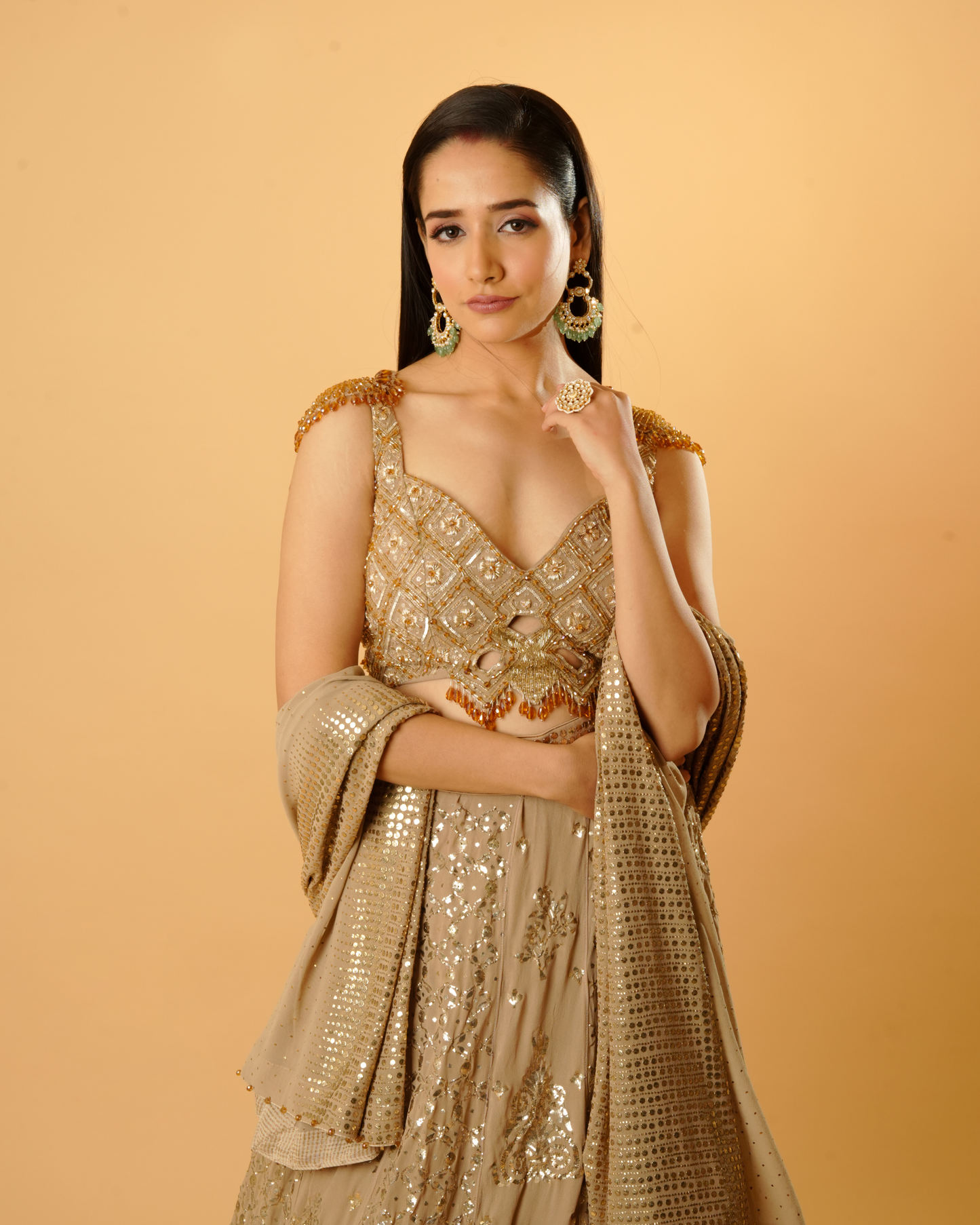 Hazelnut Pure Georgette Badla Lehenga