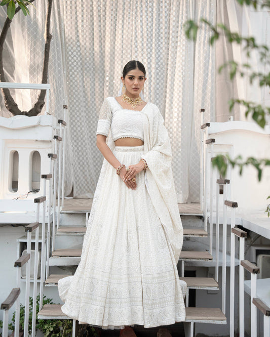 Dyeable Pure Georgette Chikankari Lehenga