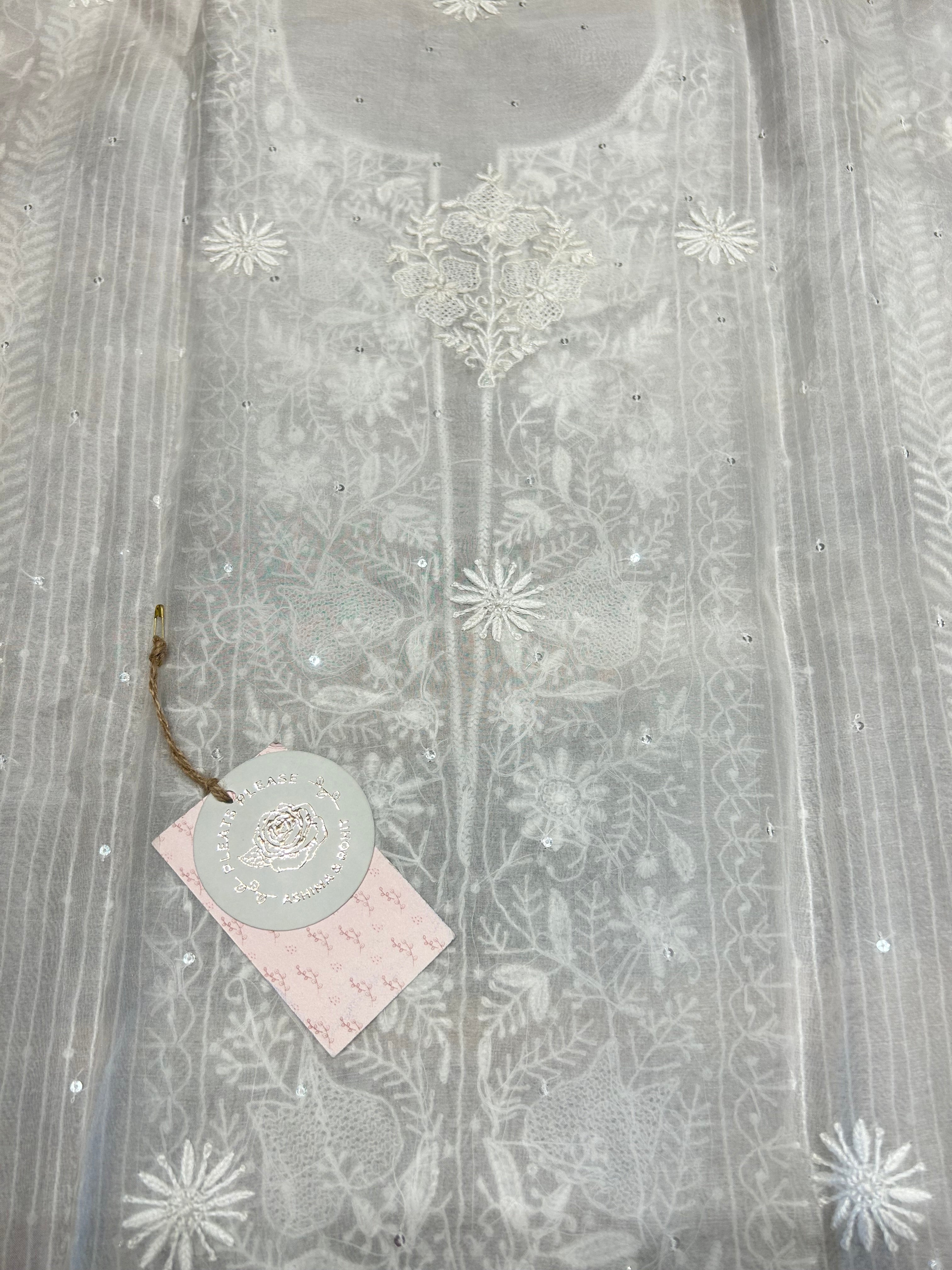Dyeable Chikankari Organza Kurta & Dupatta set