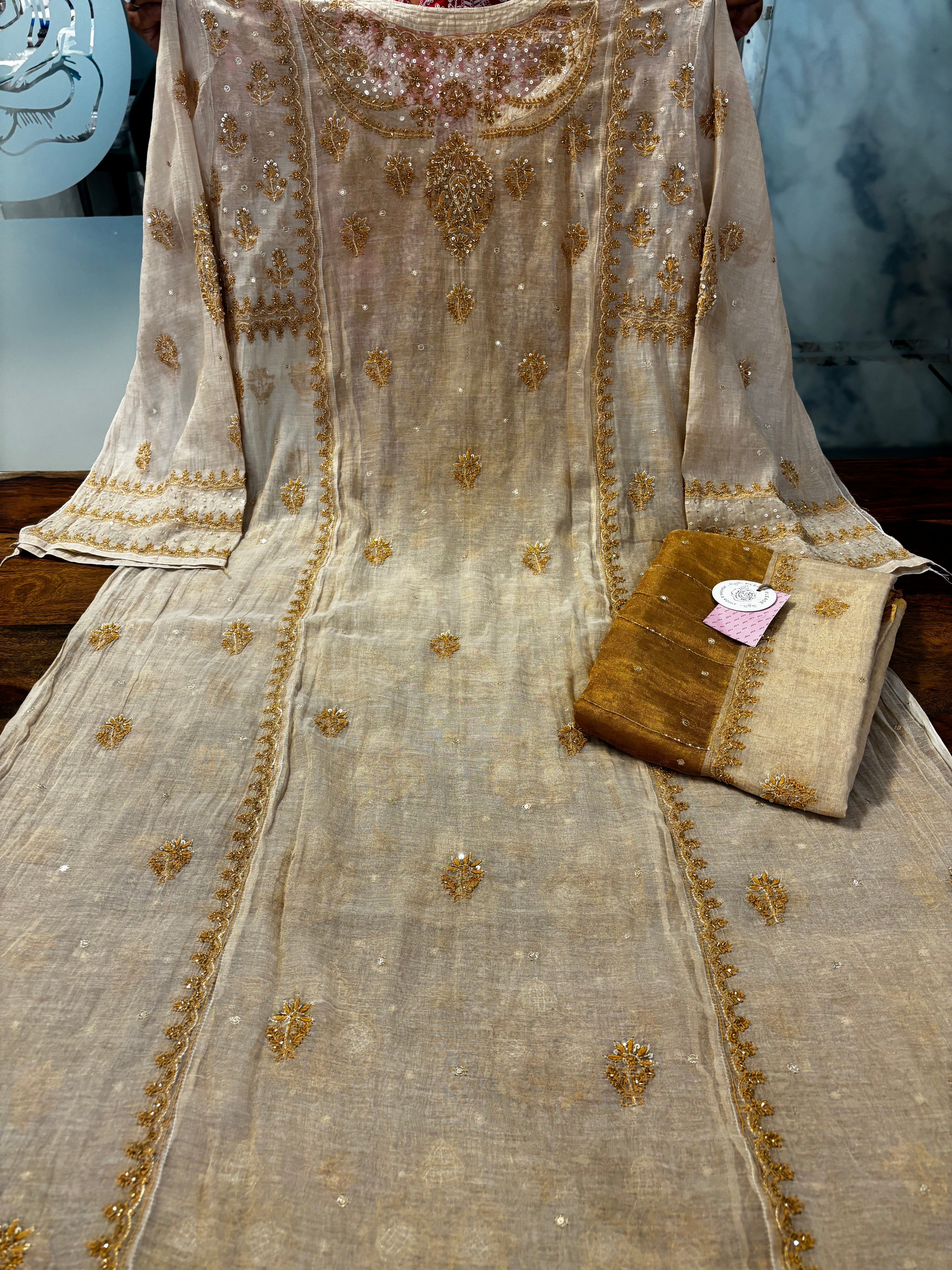 Dyeable Pure & Premium Tissue Chikankari Kurta & Dupatta - Pleats PleaseChikankari