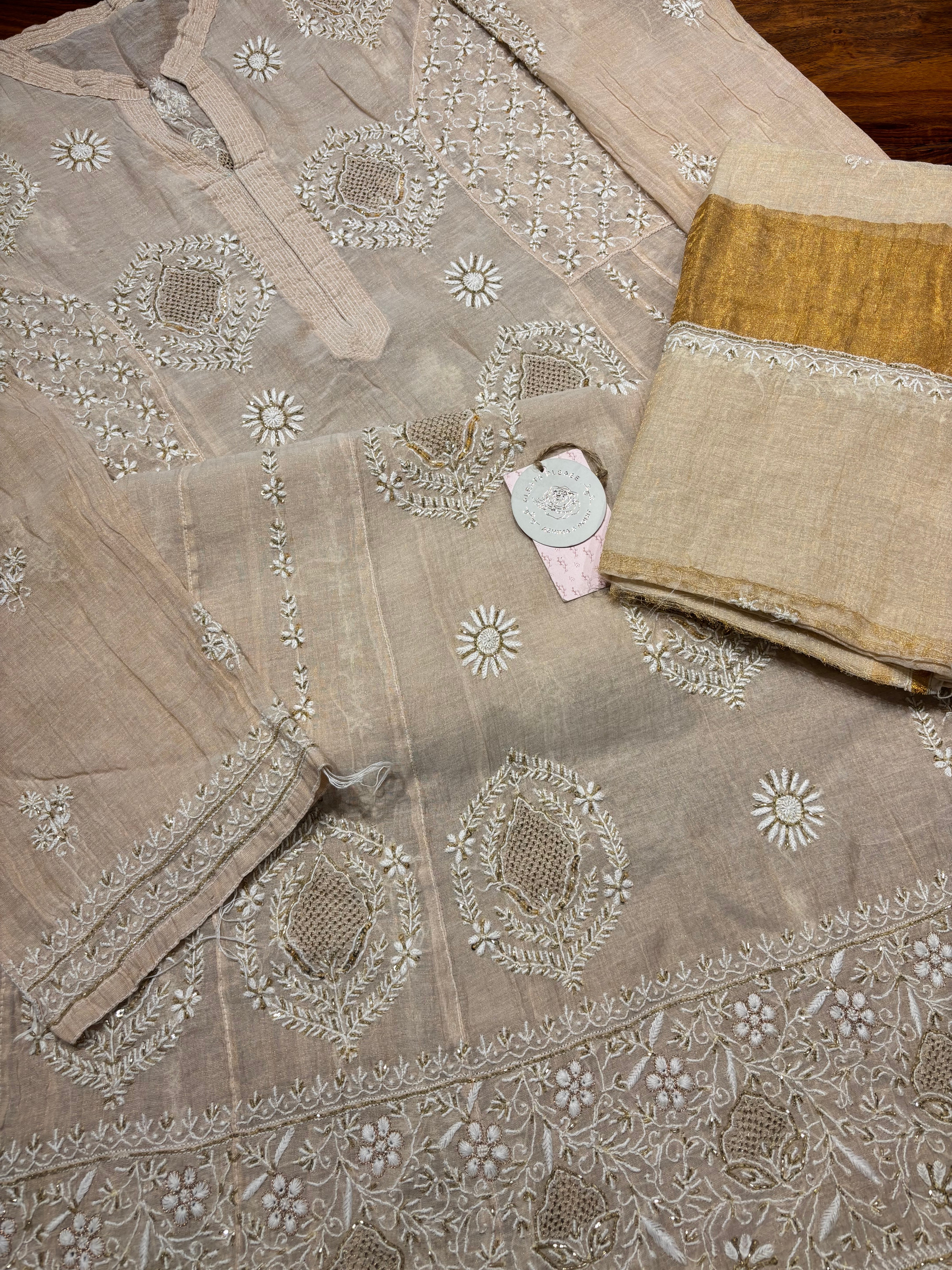 Dyeable Pure & Premium Tissue Chikankari Anarkali & Dupatta Set