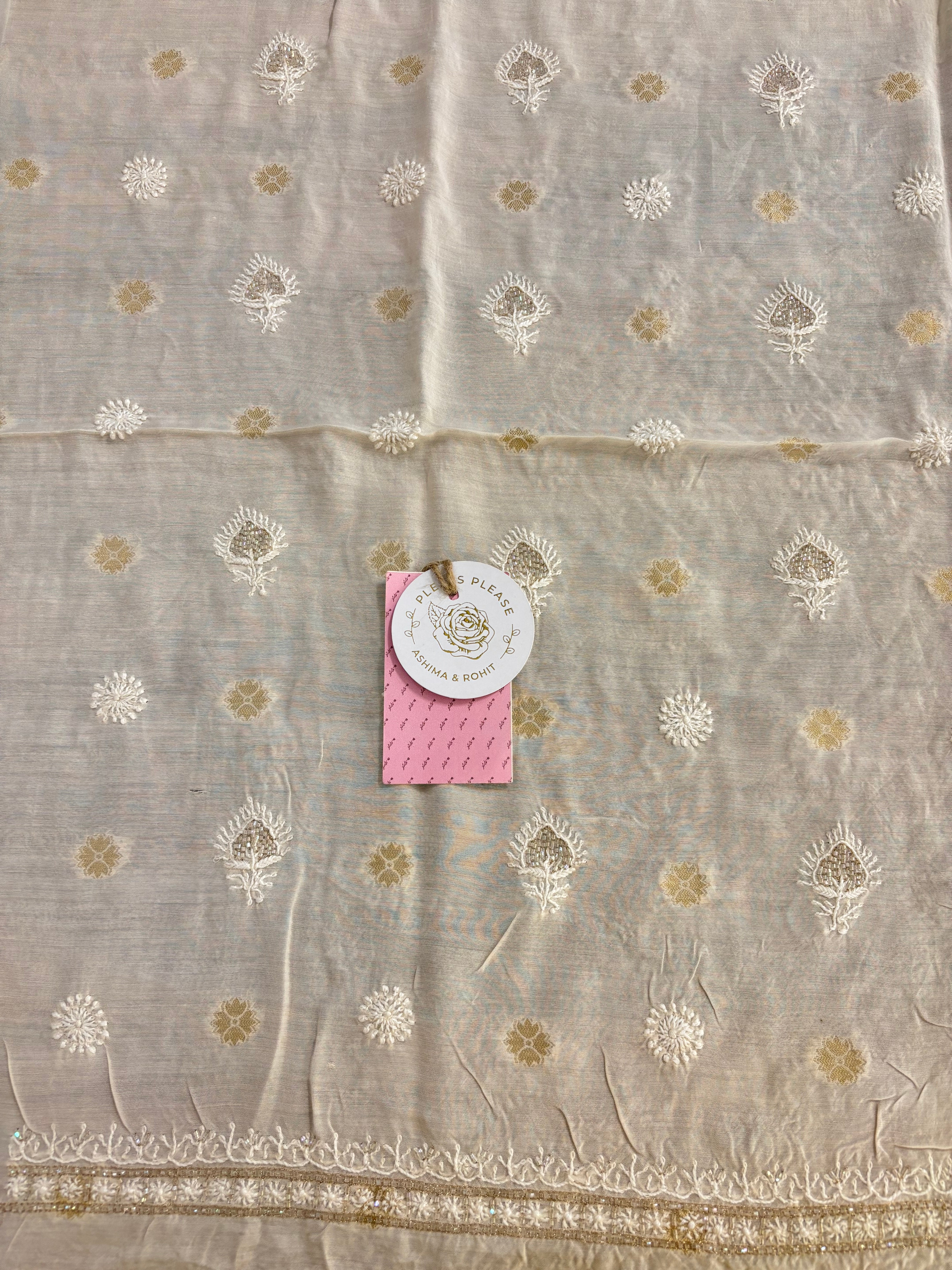 Cream Chanderi Chikankari Banarasi Boota Men’s Kurta