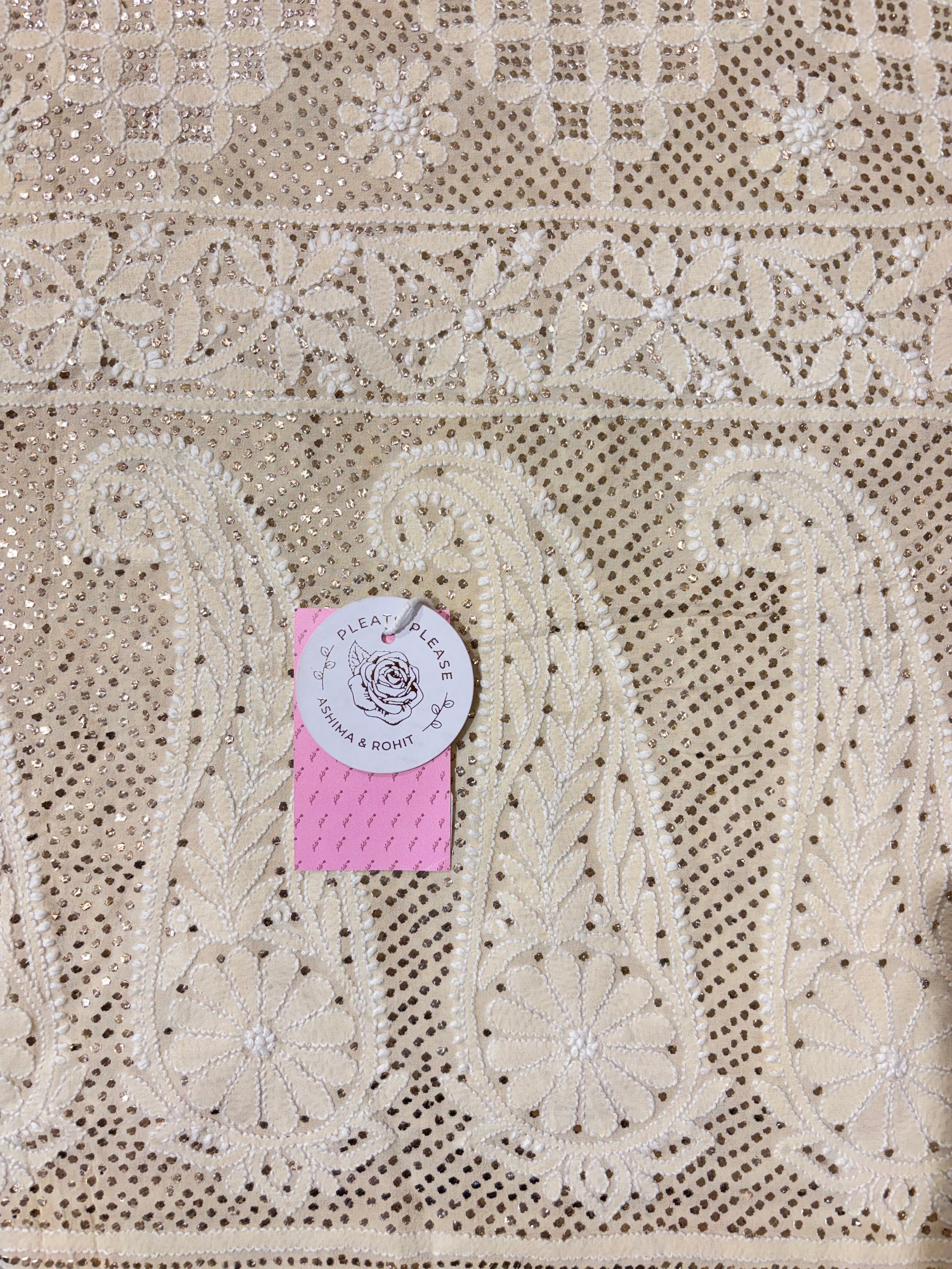 Dyeable Pure & Premium Georgette Mukaish Chikankari Dupatta - Pleats PleaseChikankari