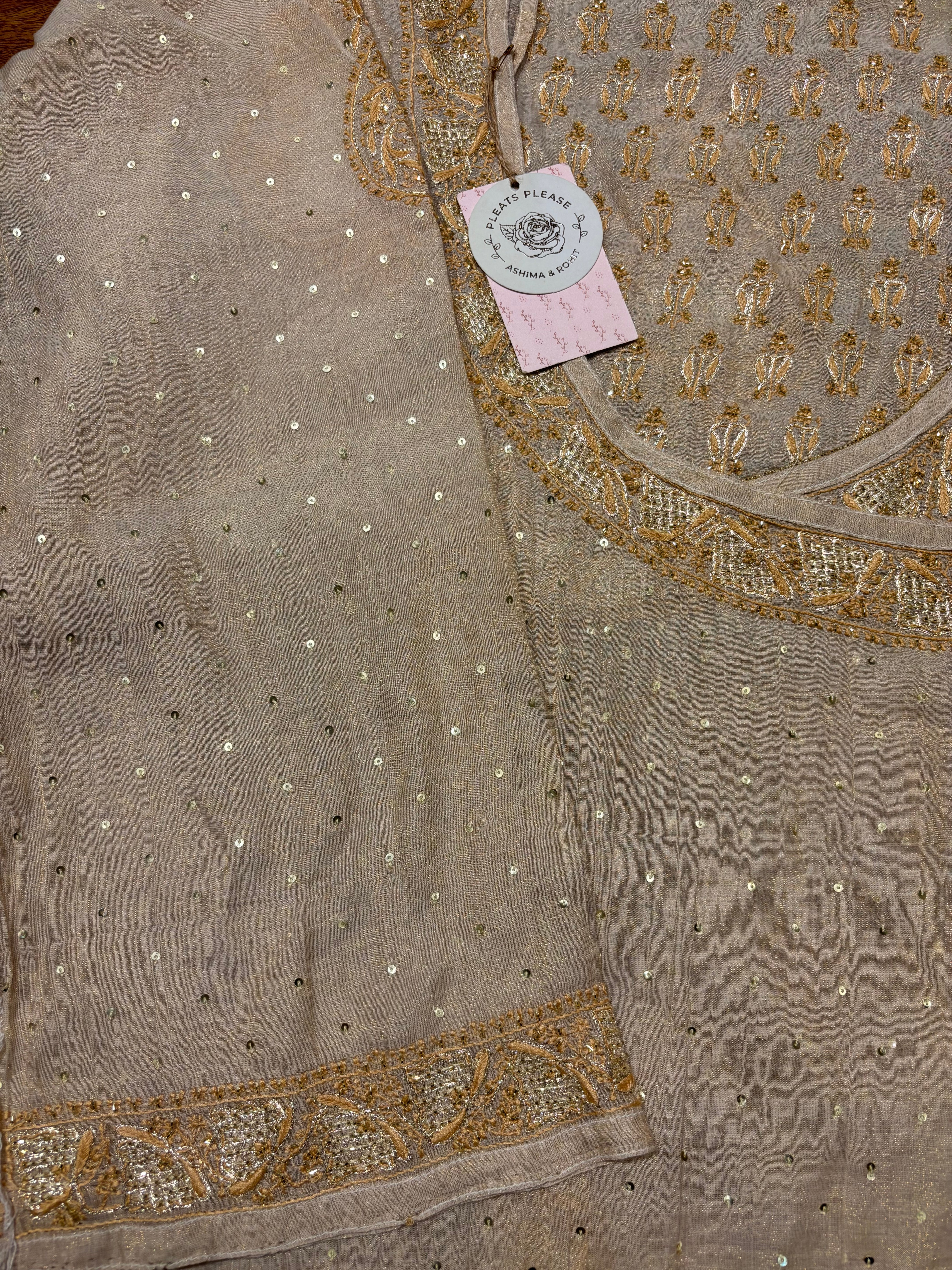 Dyeable Pure and Premium Tissue Chikankari Angrakha A line Anarkali and Dupatta set