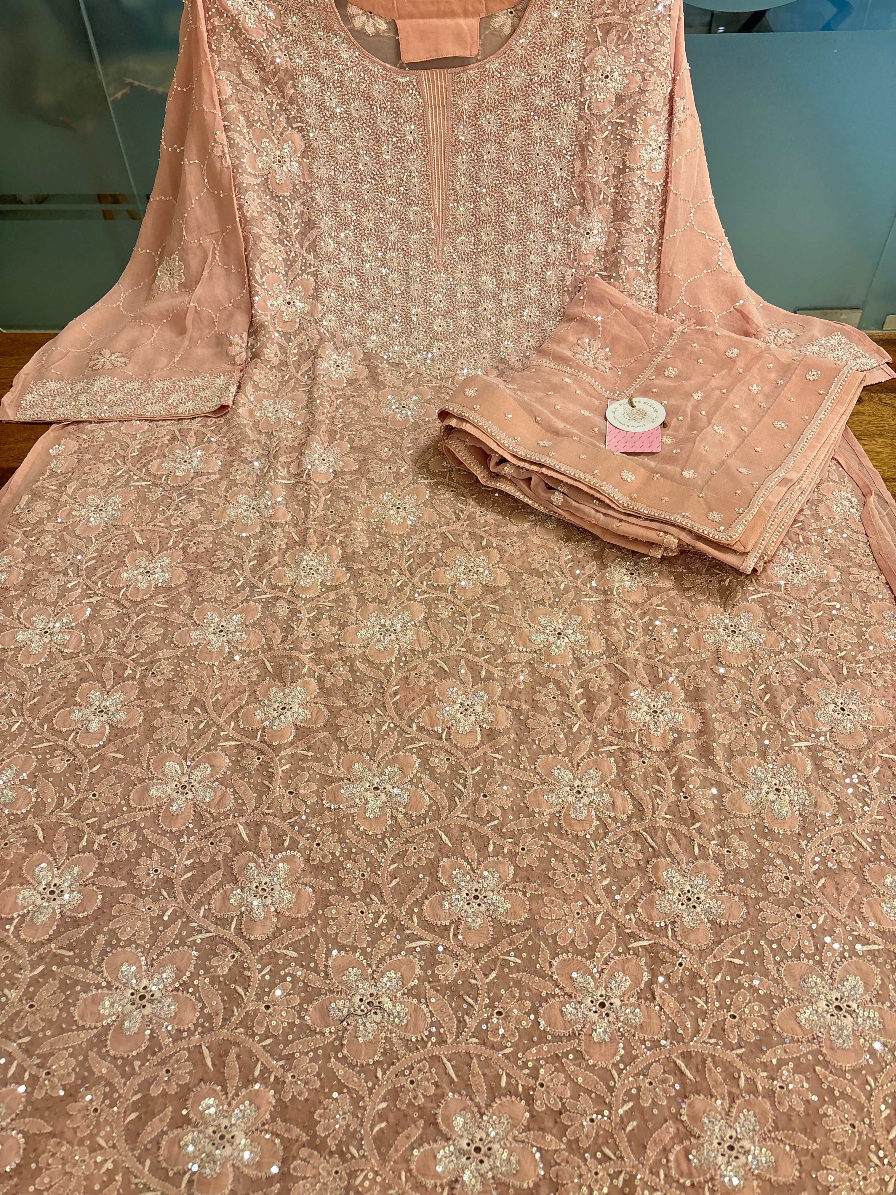 Pastel Peach Pure & Premium Georgette Chikankari Kurta & Dupatta