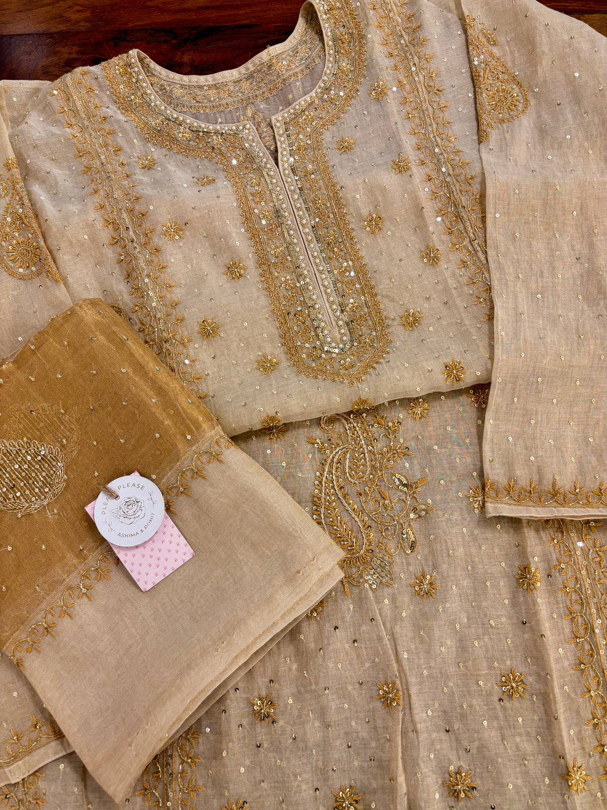 Dyeable Pure & Premium Tissue Pearl Neckline Chikankari Kurta & Dupatta