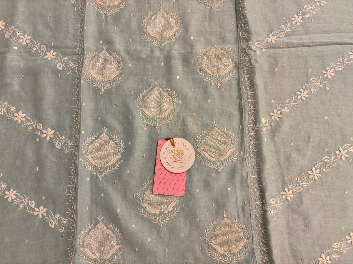 Ice Blue Chanderi Chikankari Kurta & Dupatta