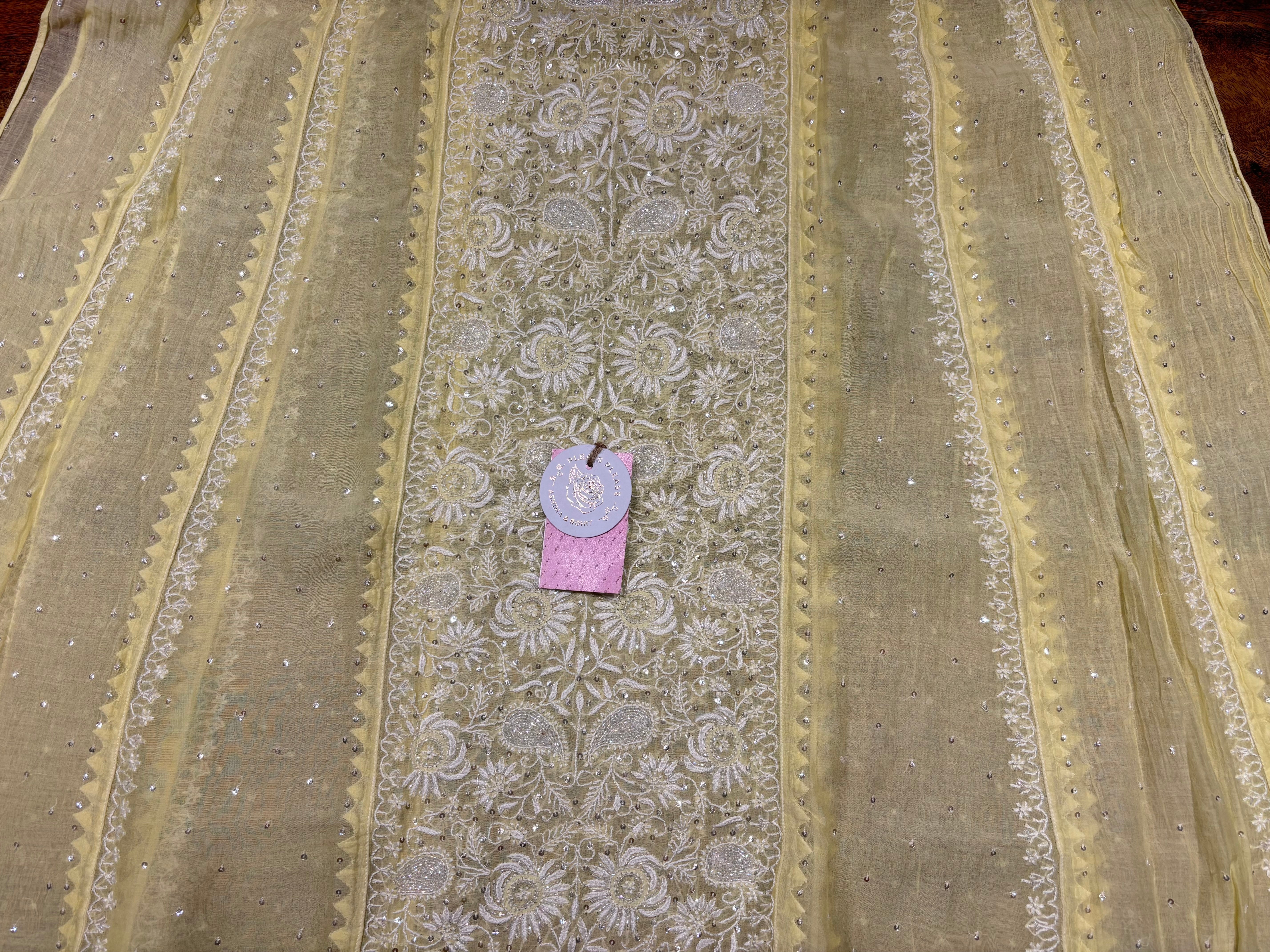 Yellow Chanderi Mul Chikankari Anarkali & Dupatta Set