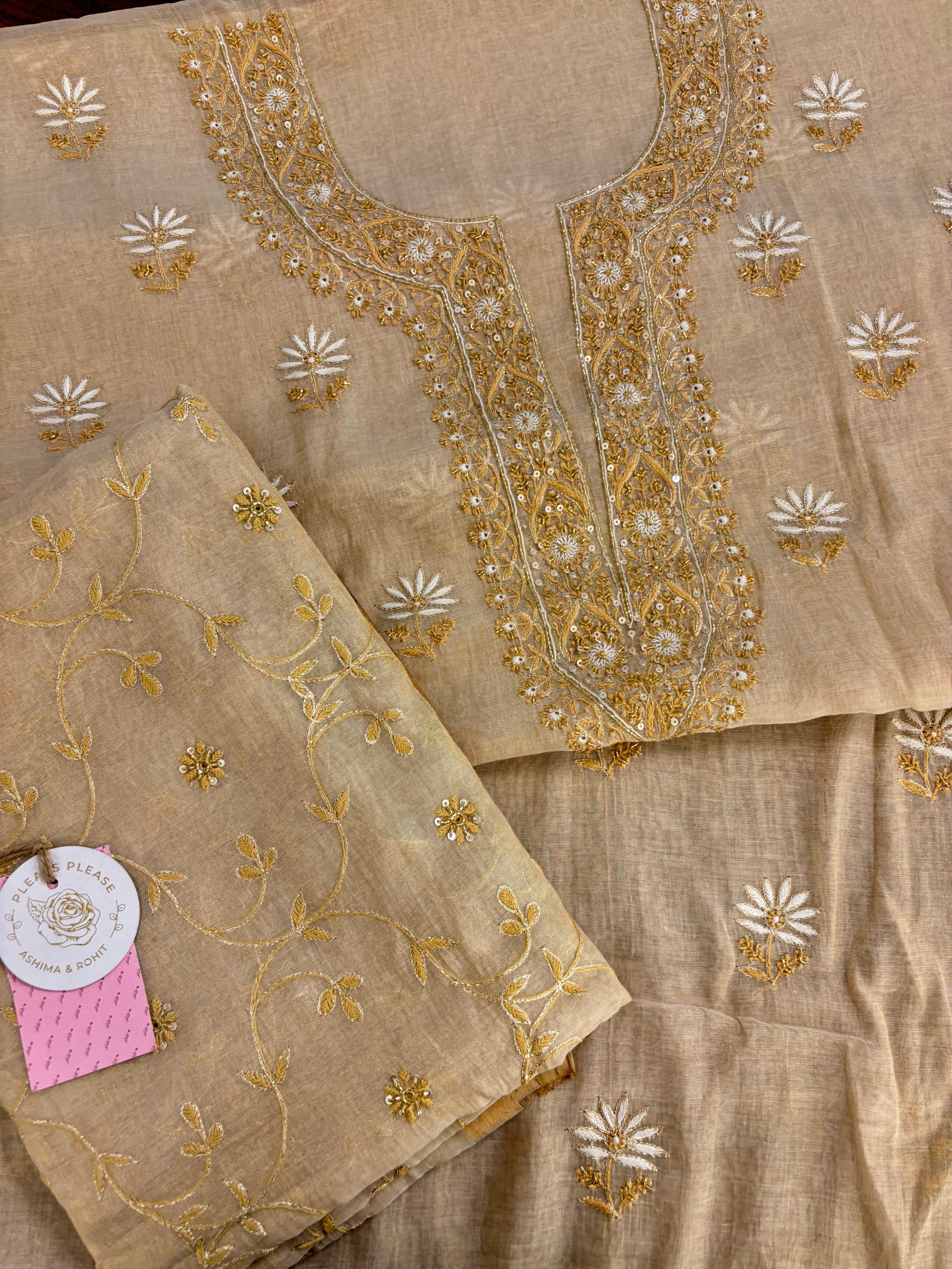 Dyeable Pure & Premium Tissue Chikankari Kurta & Dupatta
