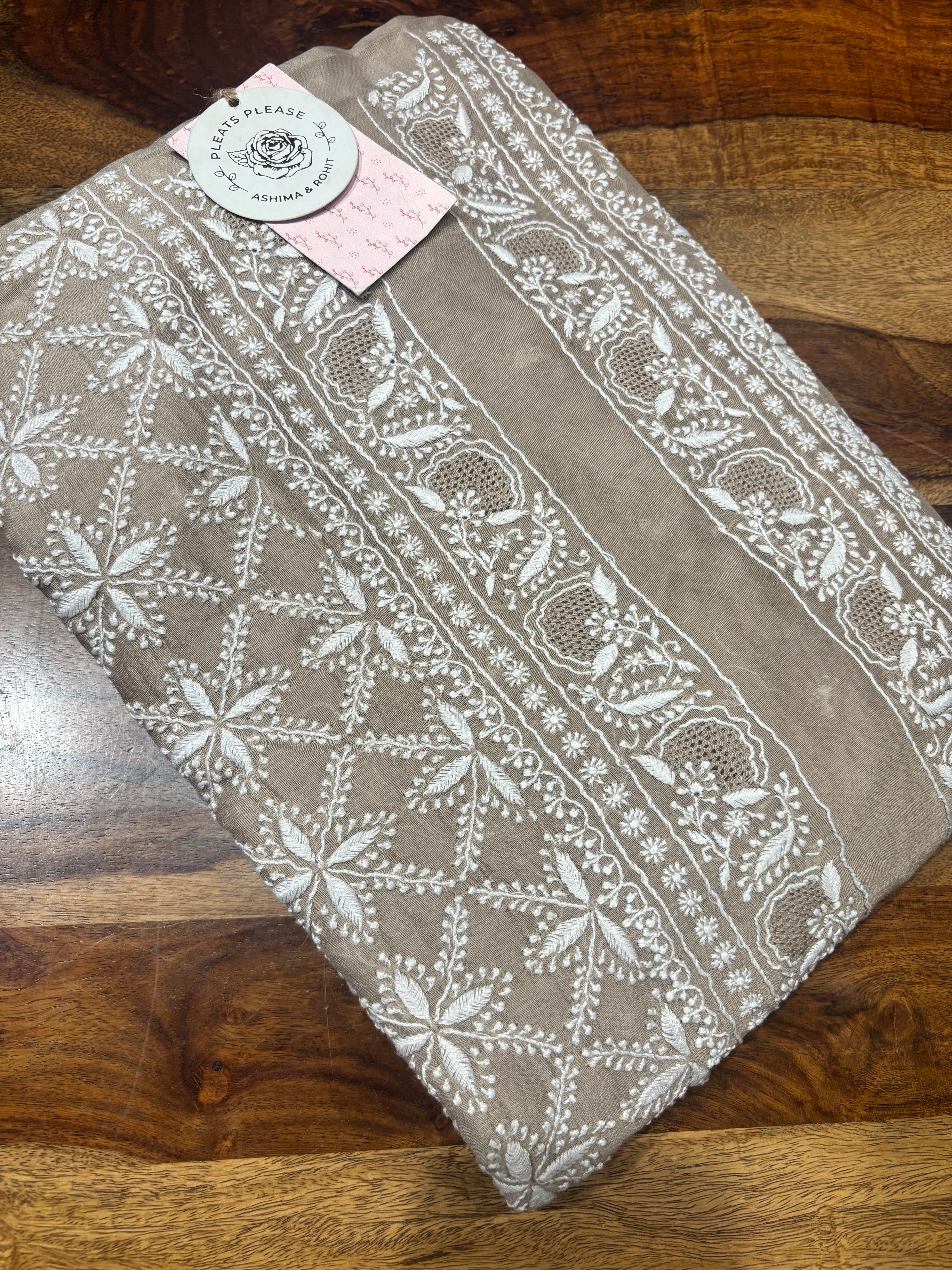 Mocha mousse Chanderi Silk Chikankari men’s Kurta Fabric