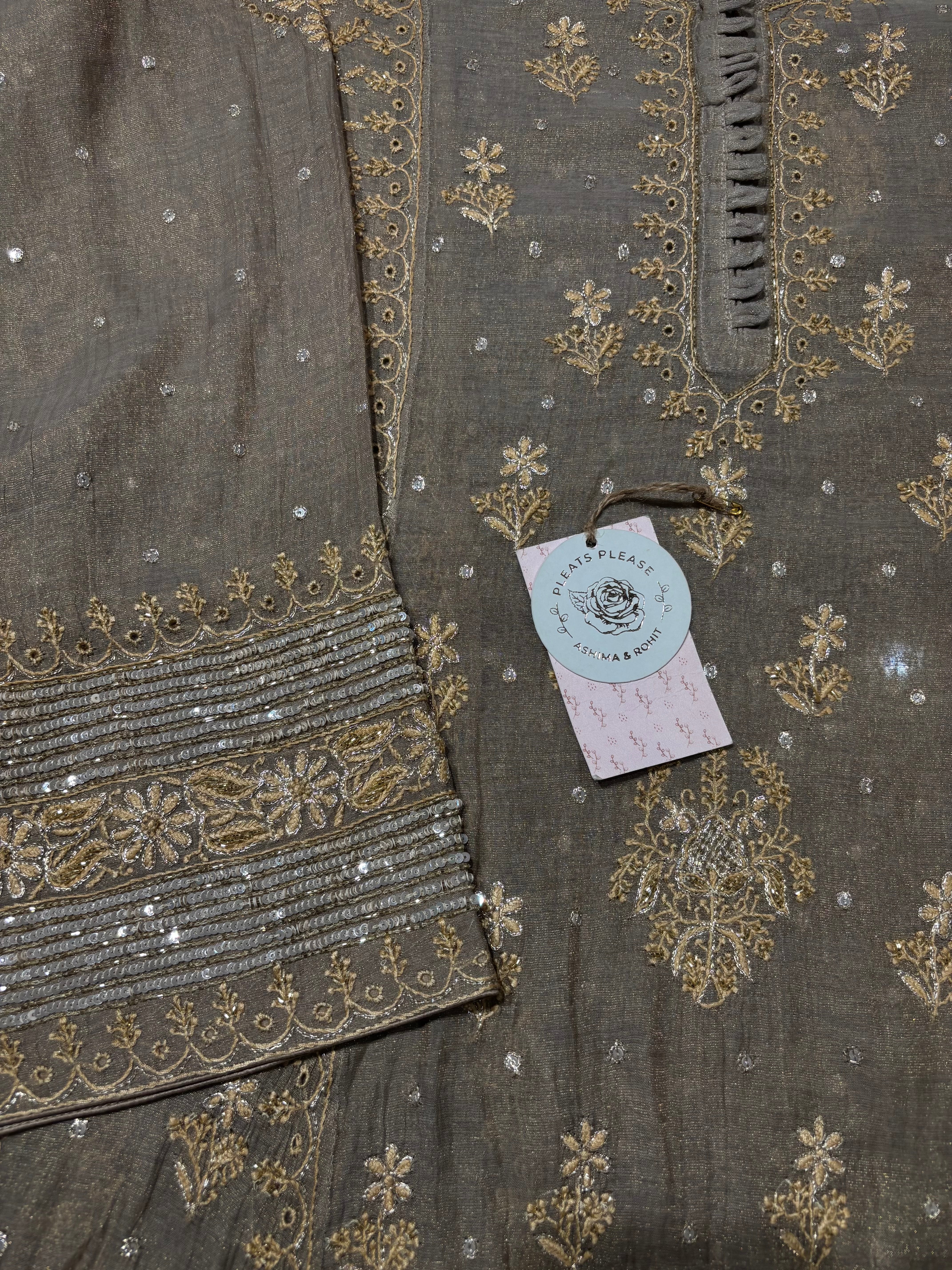 Sand Dune Tissue Chikankari Anarkali and Dupatta