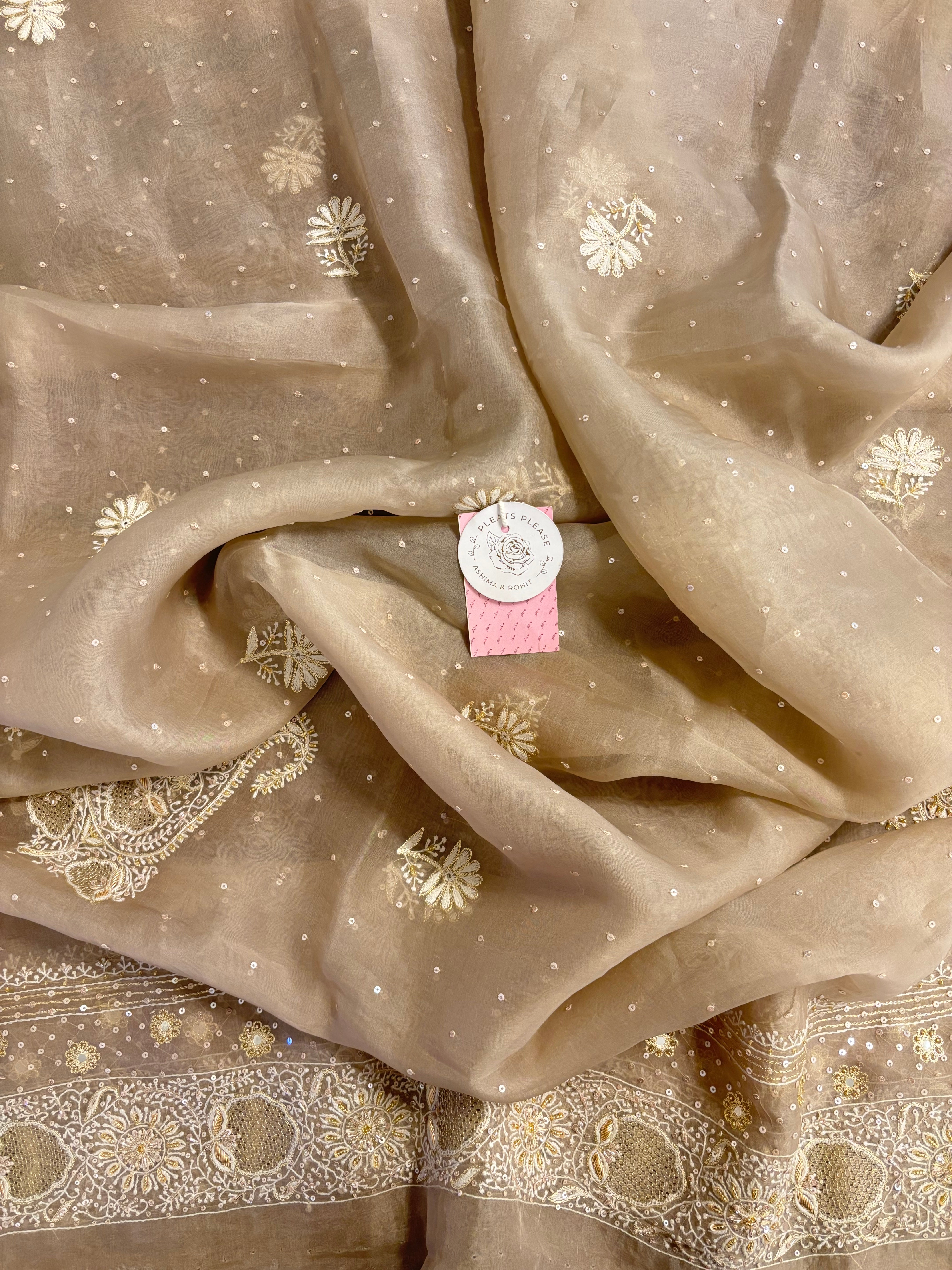 Deep Sand Organza Chikankari Anarkali & Dupatta Set - Pleats PleaseChikankari