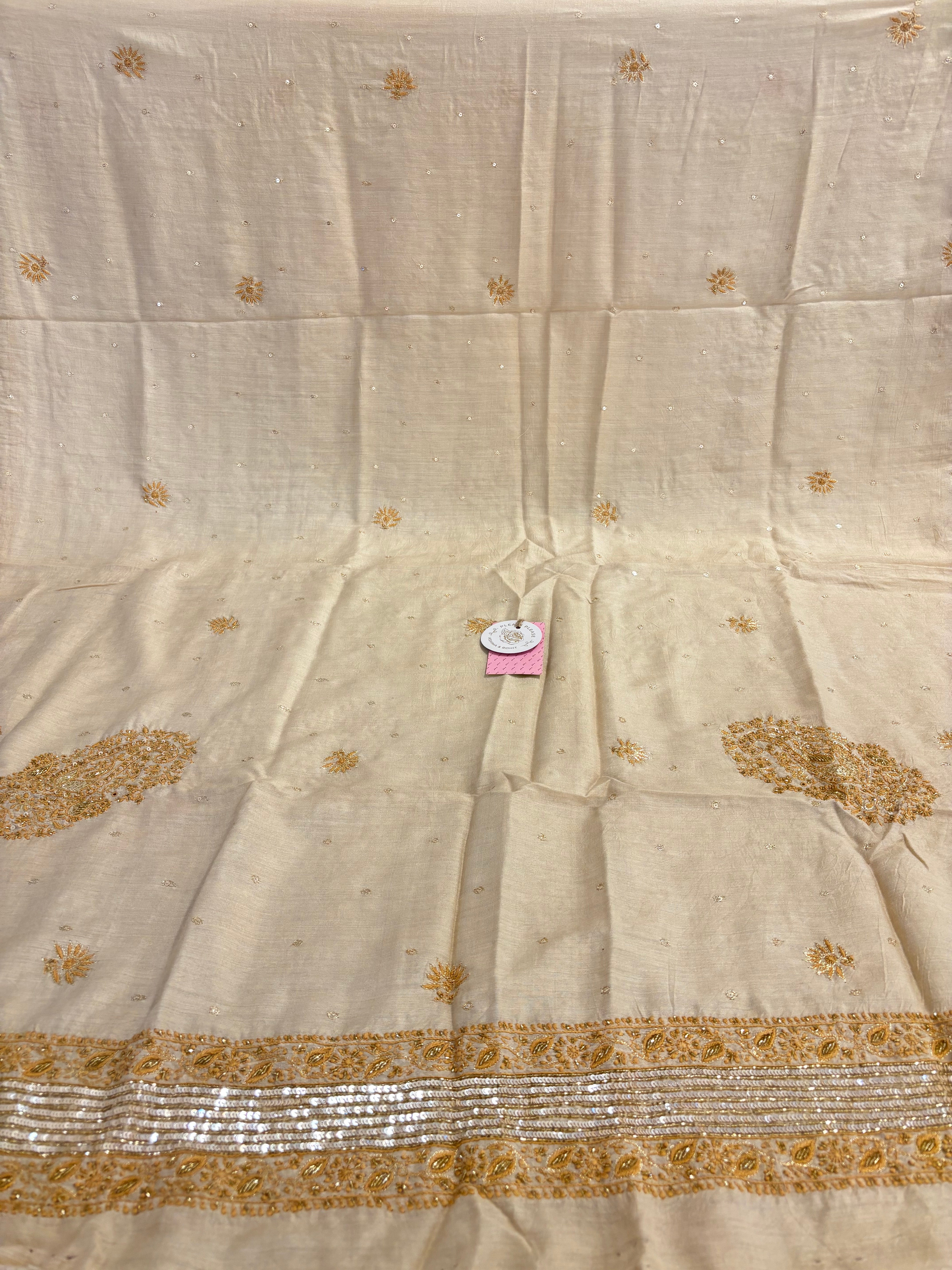 Dyeable Natural Monga Silk Chikankari A-Line Kurta & Dupatta - Pleats PleaseChikankari
