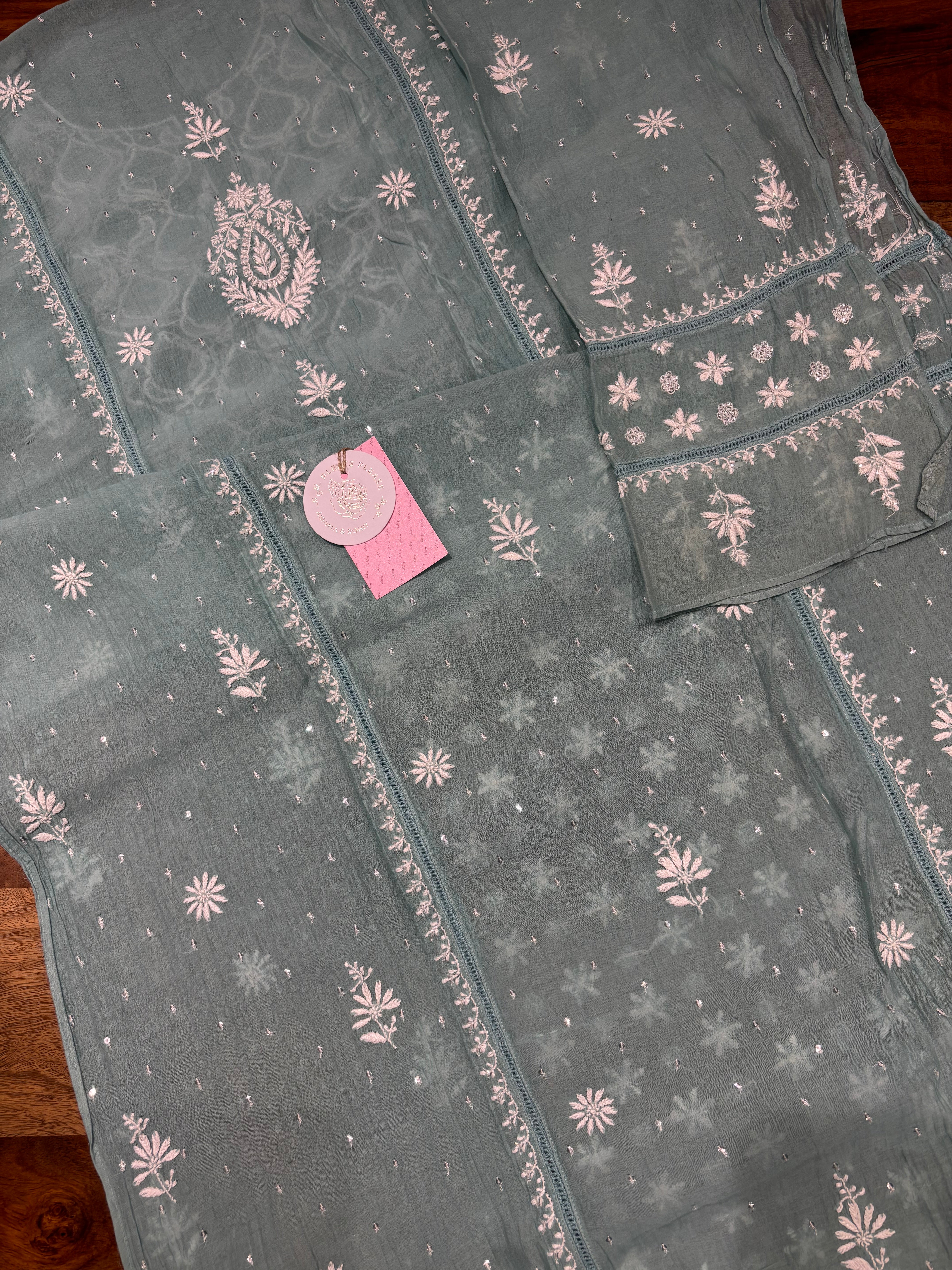 Turquoise Blue Chanderi Mul Chikankari Kurta & Dupatta set