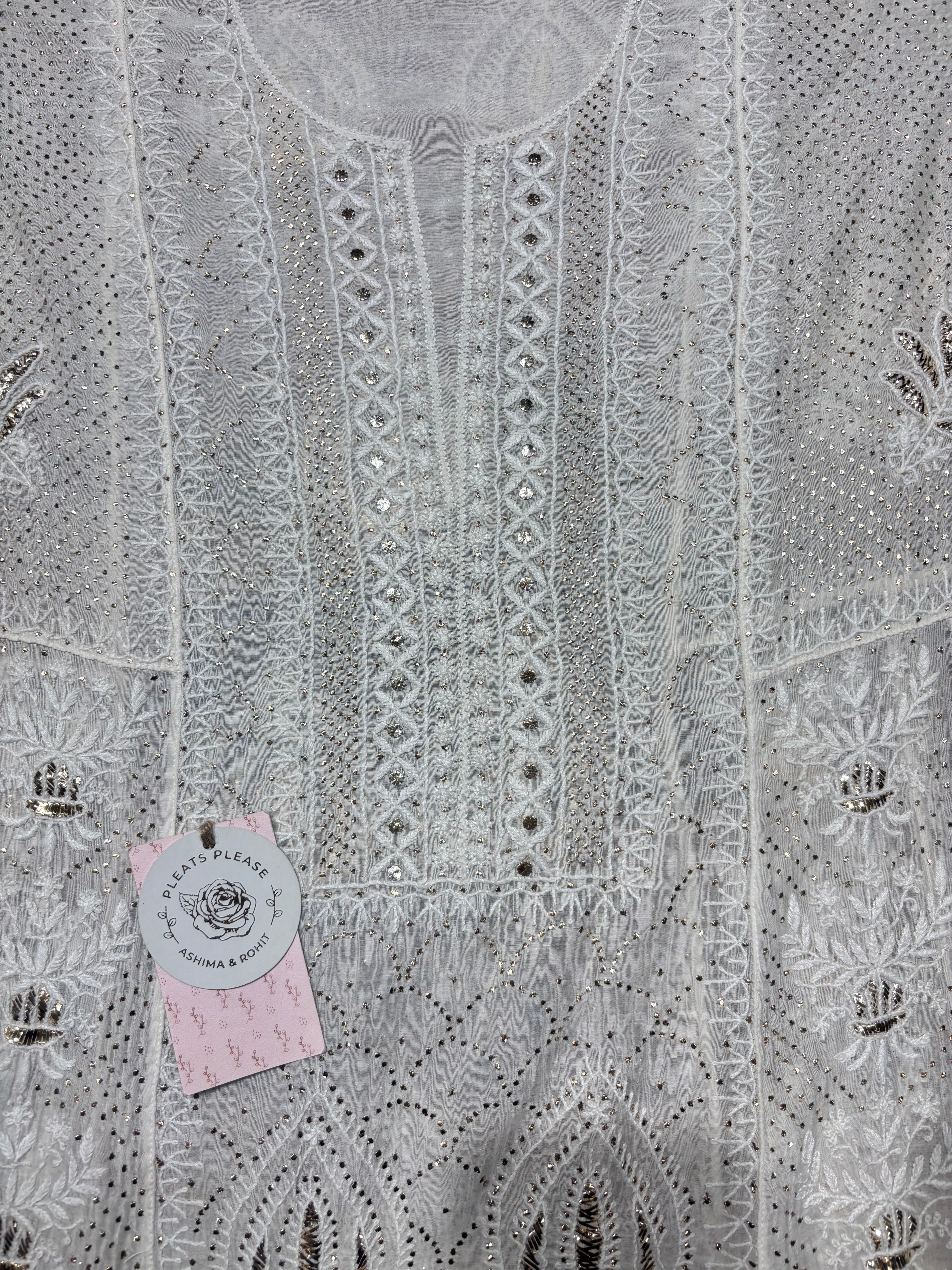 Dyeable Chanderi Mul Chikankari & Mukaish Anarakli and Dupatta Set