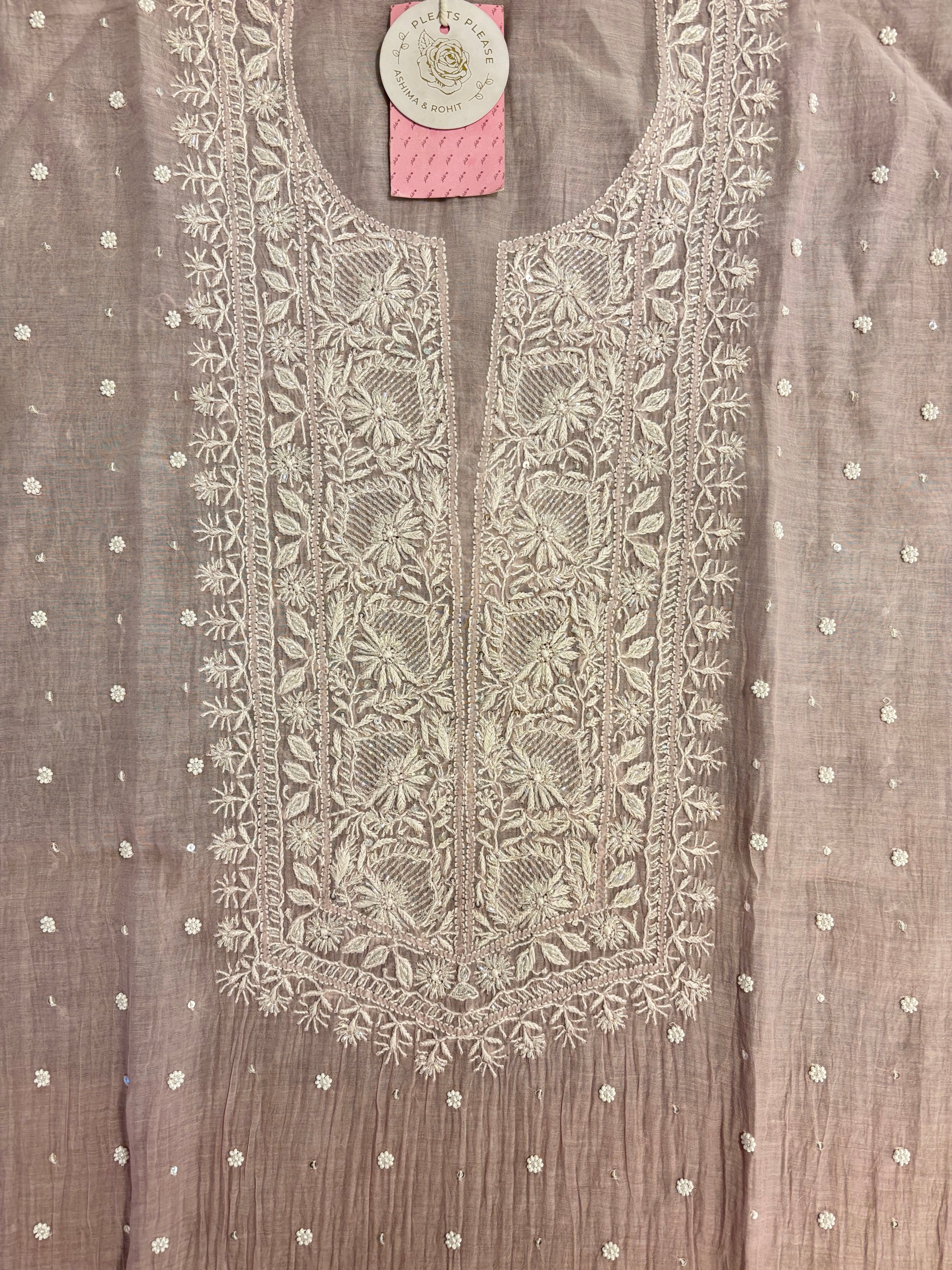 Dusky Lilac Pure Chanderi Ombre Chikankari Kurta & Dupatta Set - Pleats PleaseChikankari
