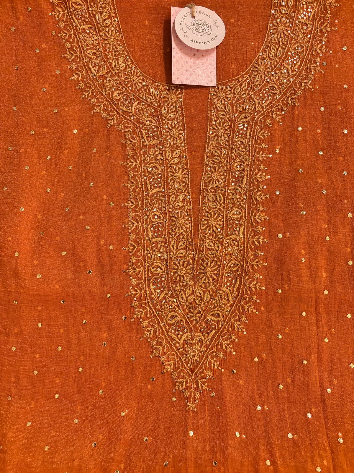 Burnt Orange Pure & Premium Tissue Chikankari Mukaish Kurta & Dupatta