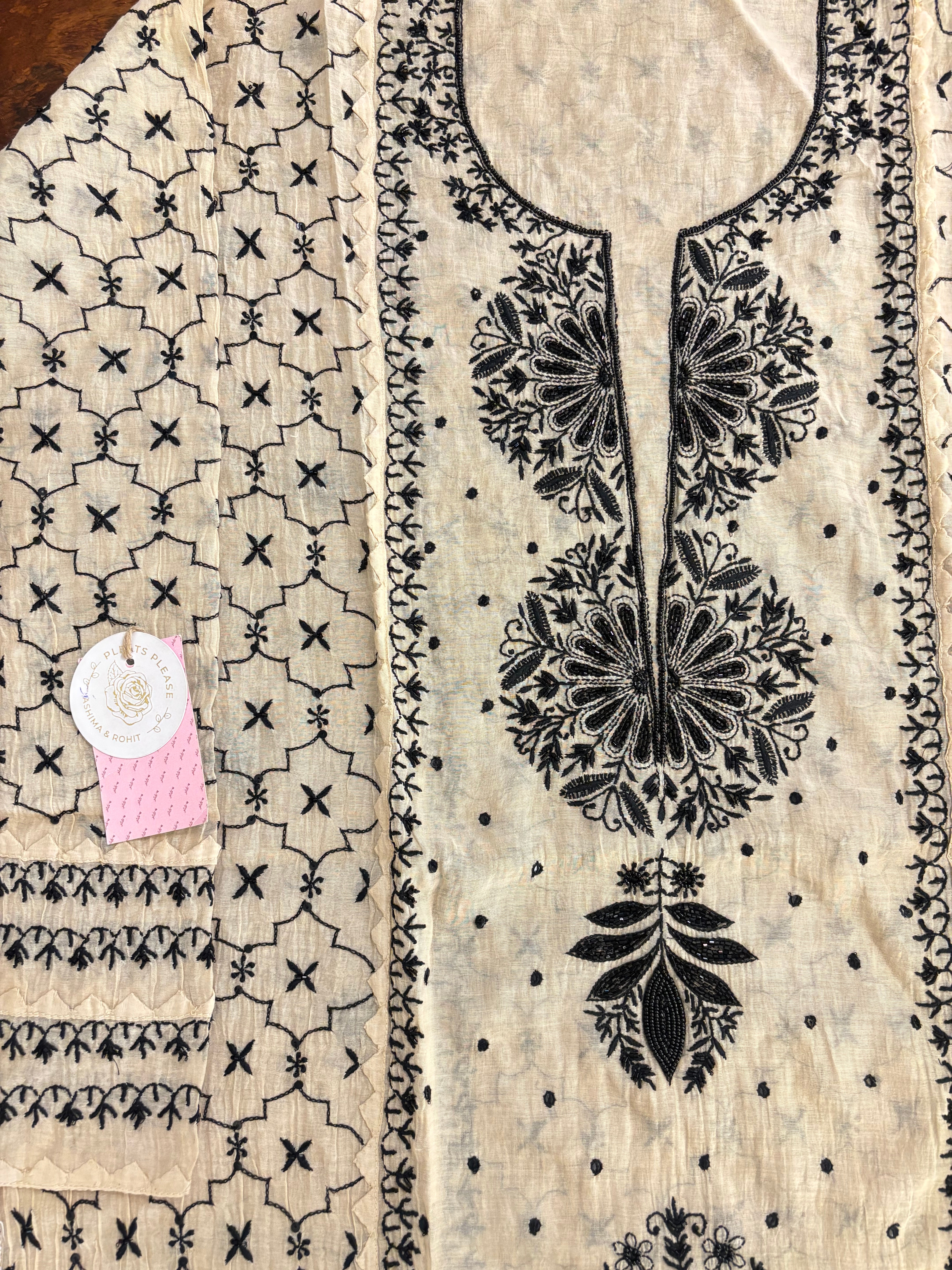 Ivory Cream Chanderi Chikankari Kurta & Dupatta
