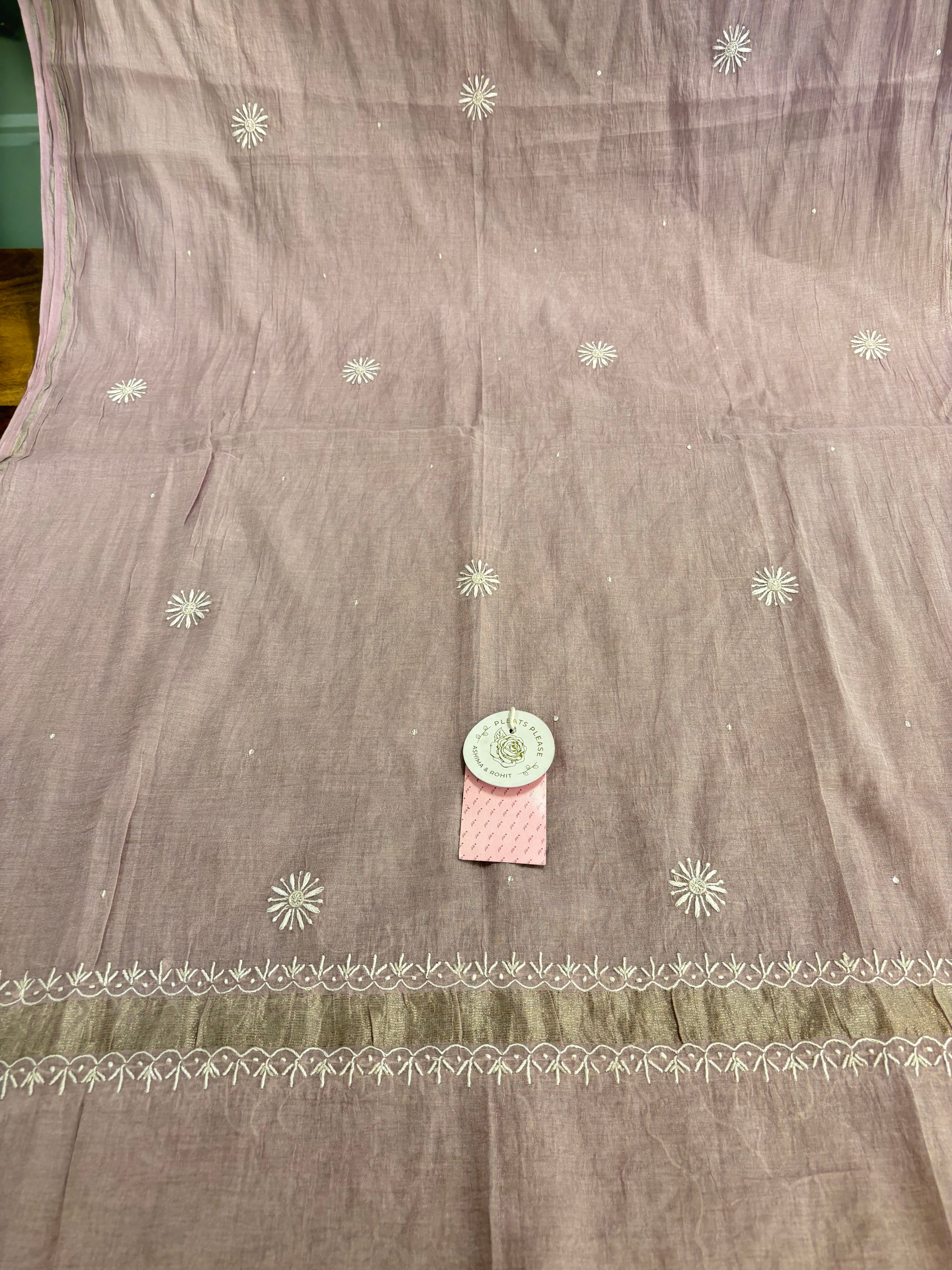 Mauve Pink Pure Tissue Chikankari Anarkali & Dupatta Set
