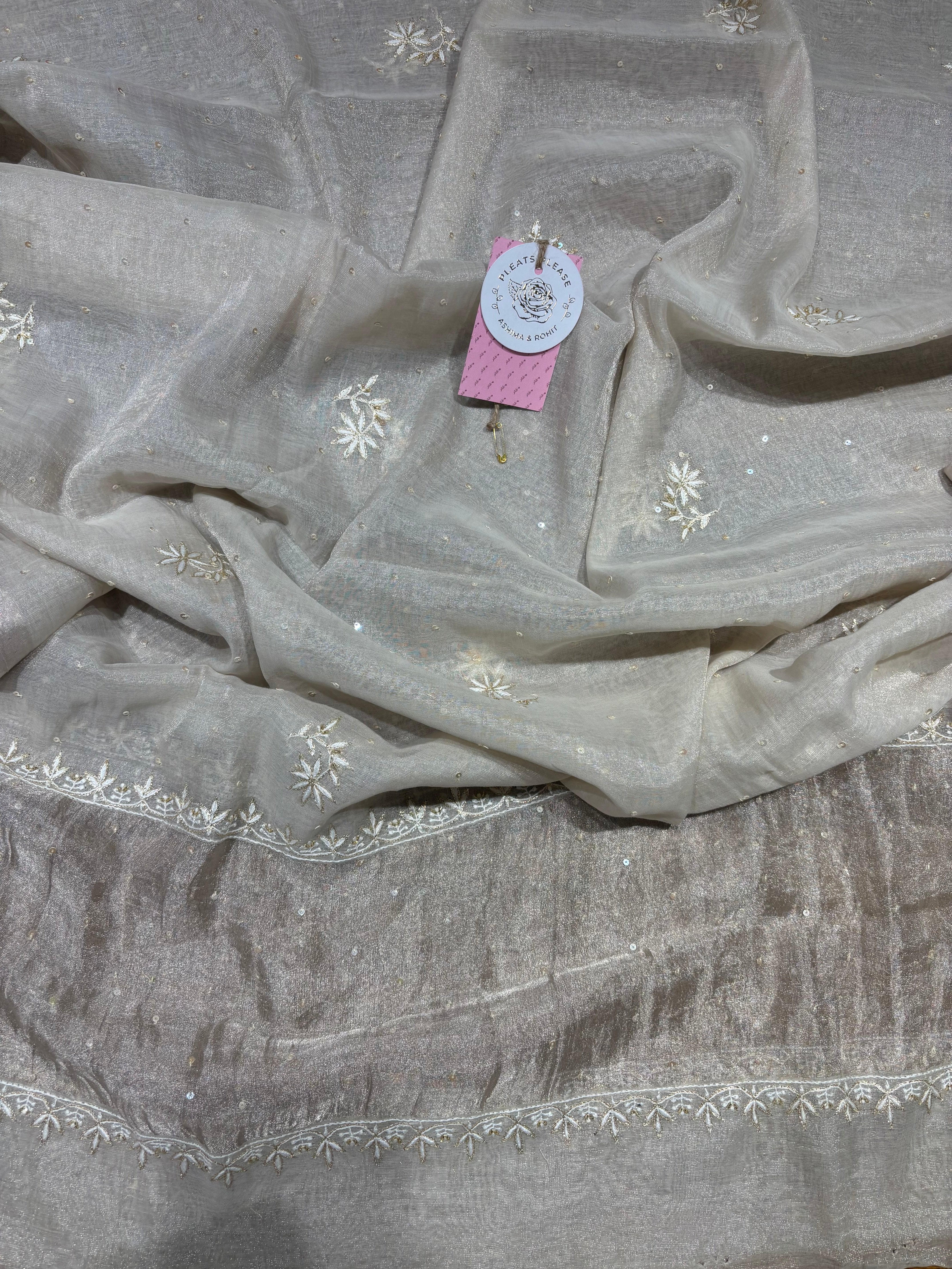 Dyeable Pure and Premium Silver Tissue Chikankari Kurta and Dupatta Set