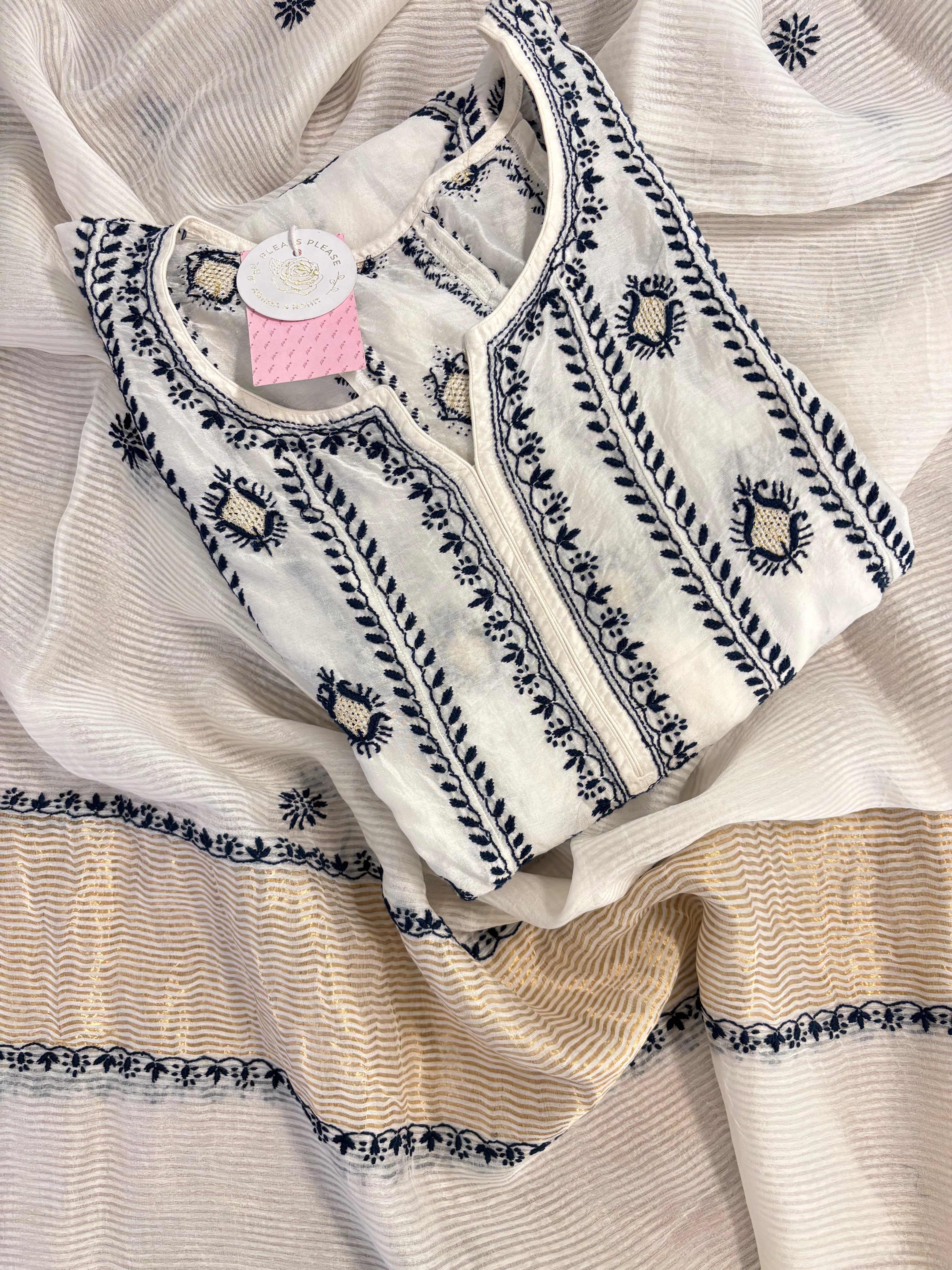 Dyeable Chanderi Chikankari Anarkali & Dupatta Set