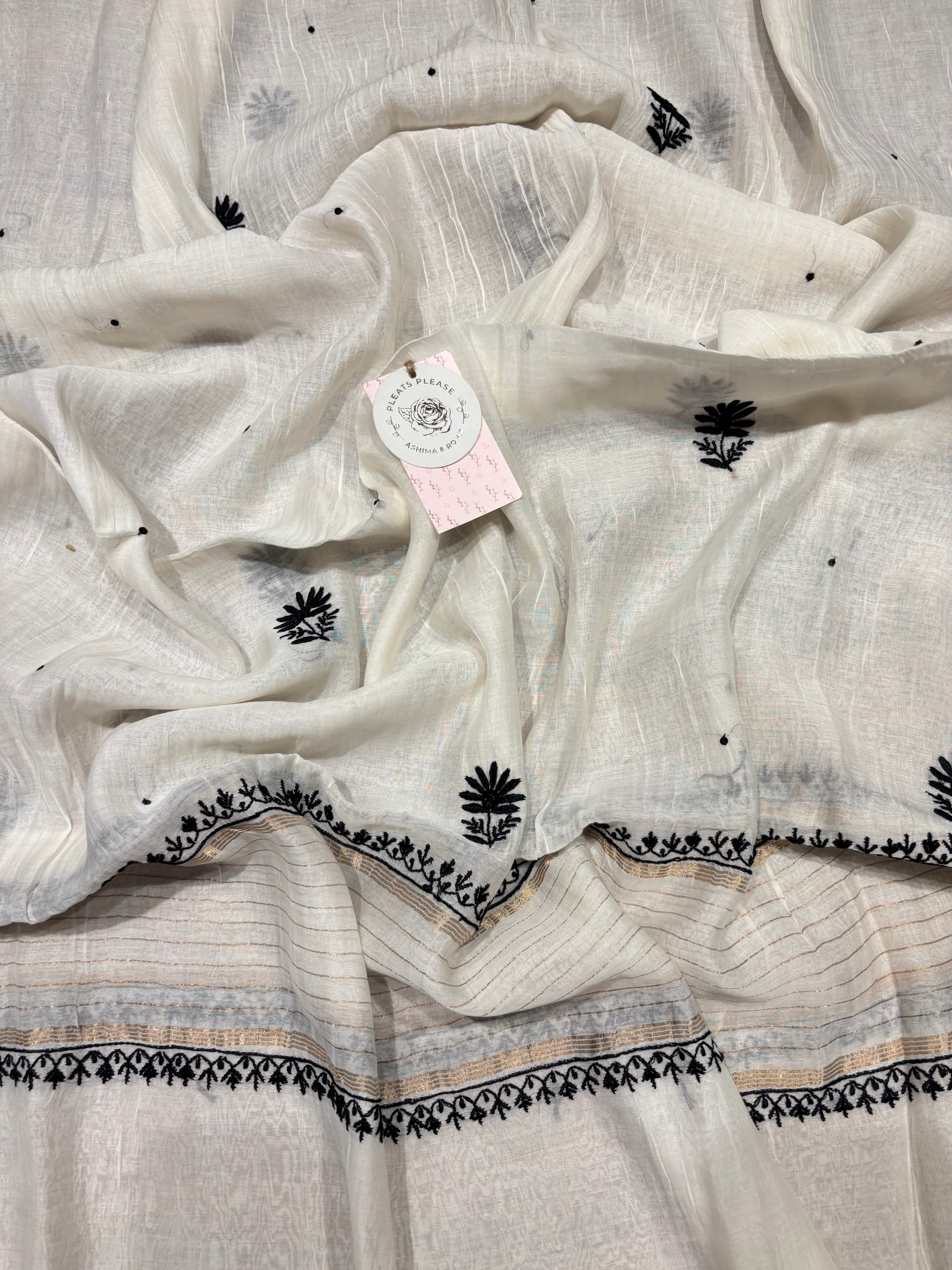 Dyeable chanderi Mul Chikankari Kurta and Dupatta Set