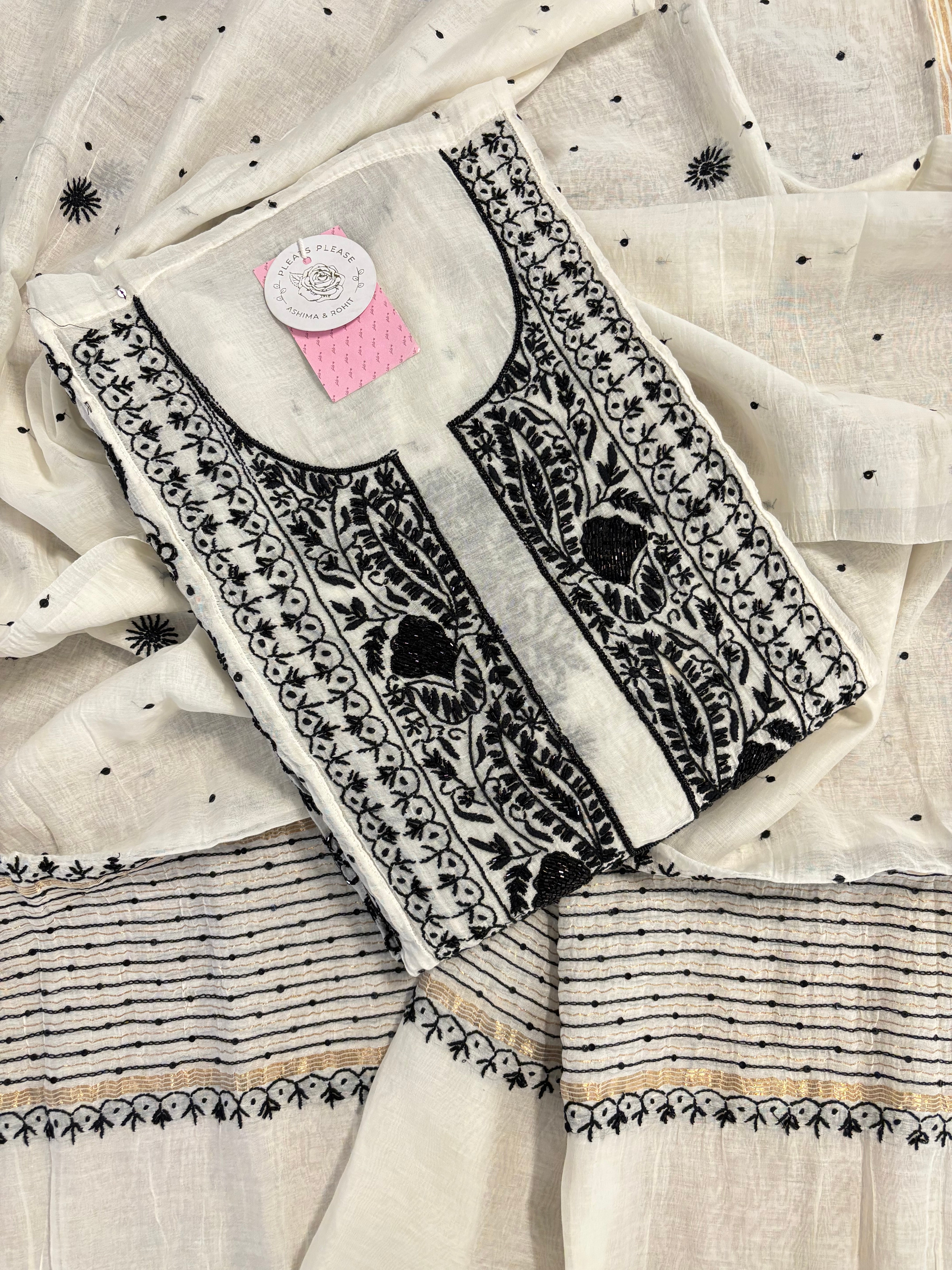 Dyeable Chanderi Mul Chikankari Kurta & Dupatta