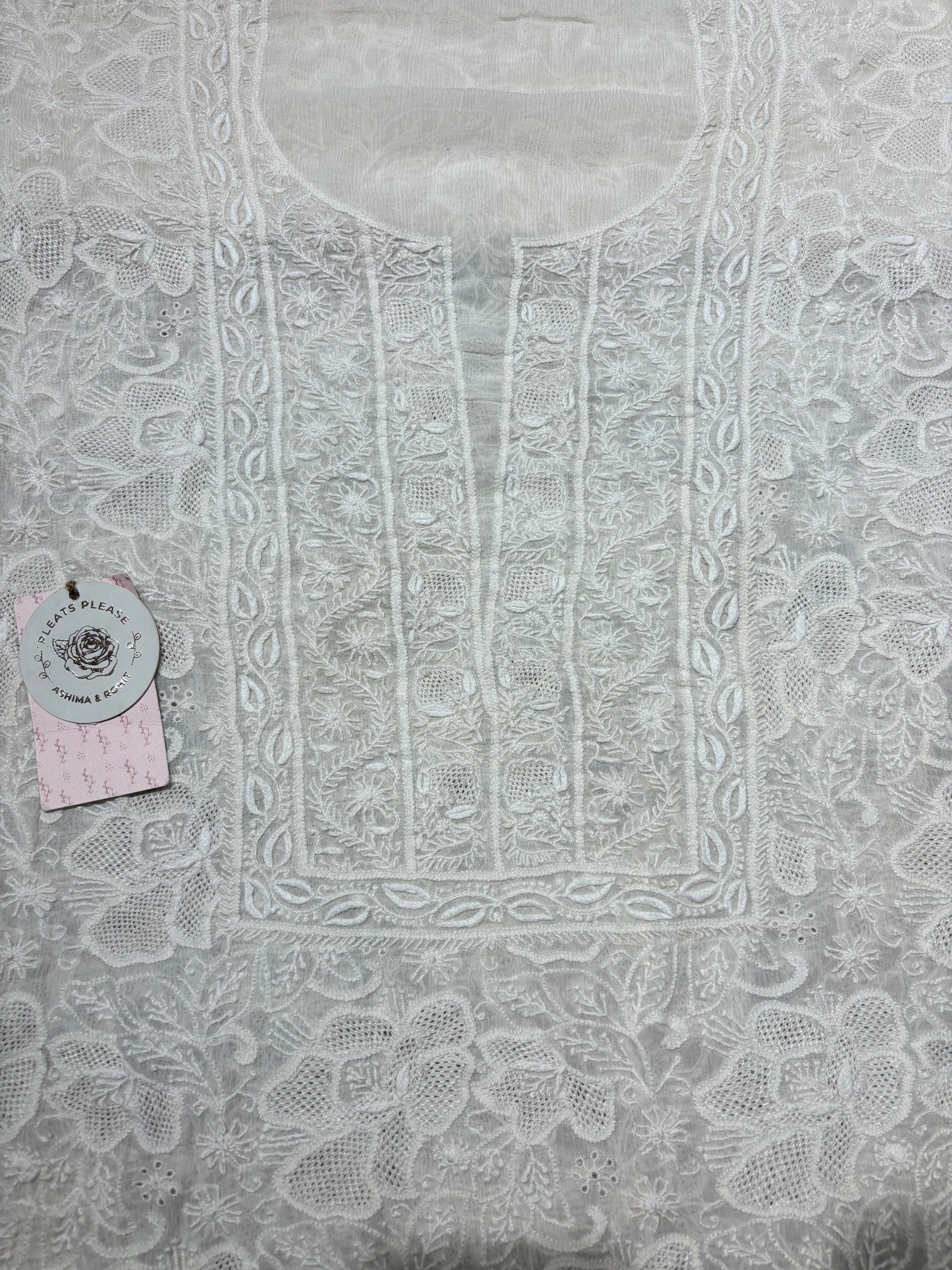Dyeable Pure & Premium Chiffon Chikankari Front & Back kurta & Dupatta Fabric