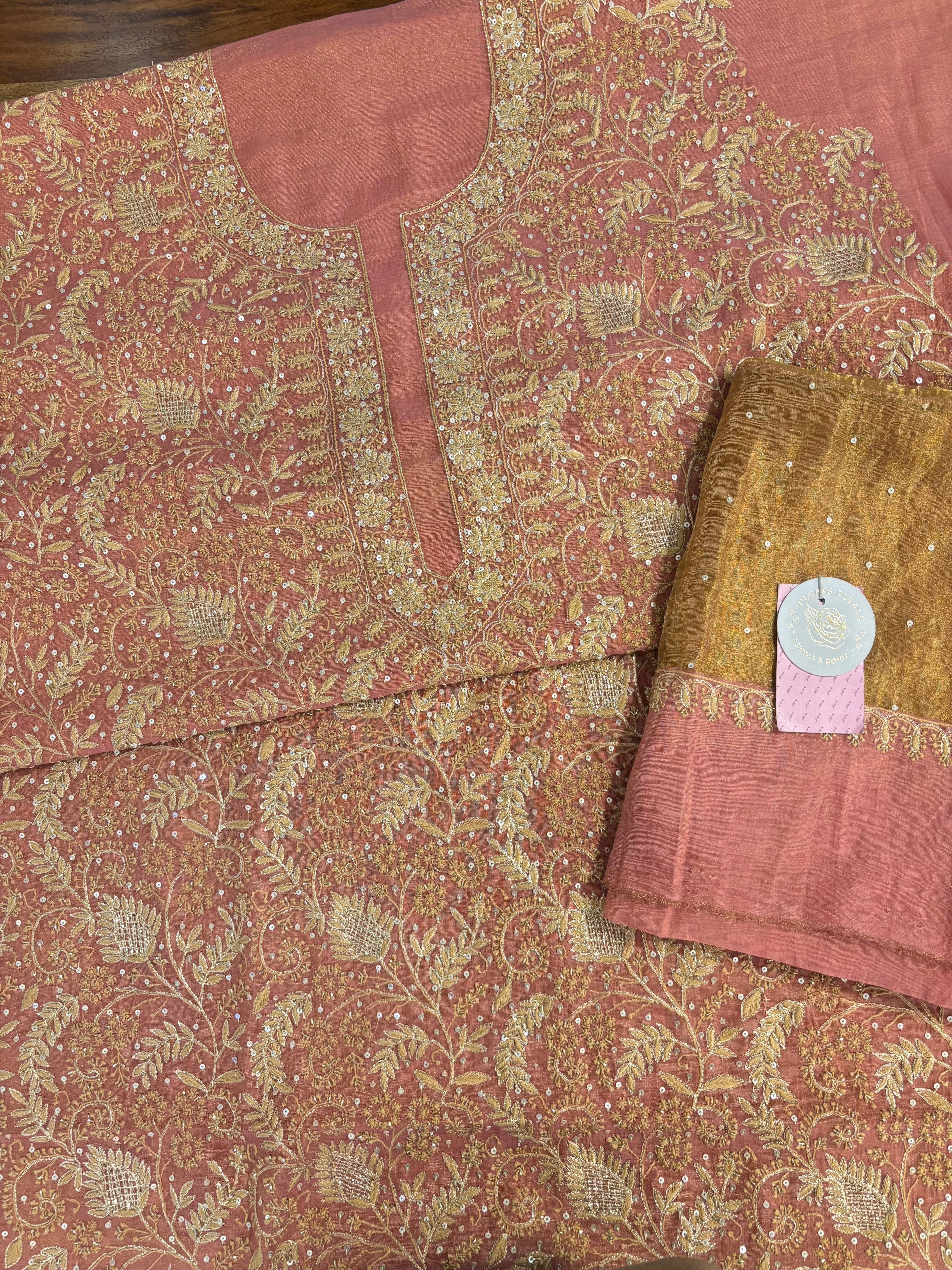 Rosewood Pure & Premium Tissue Chikankari Kurta & Dupatta