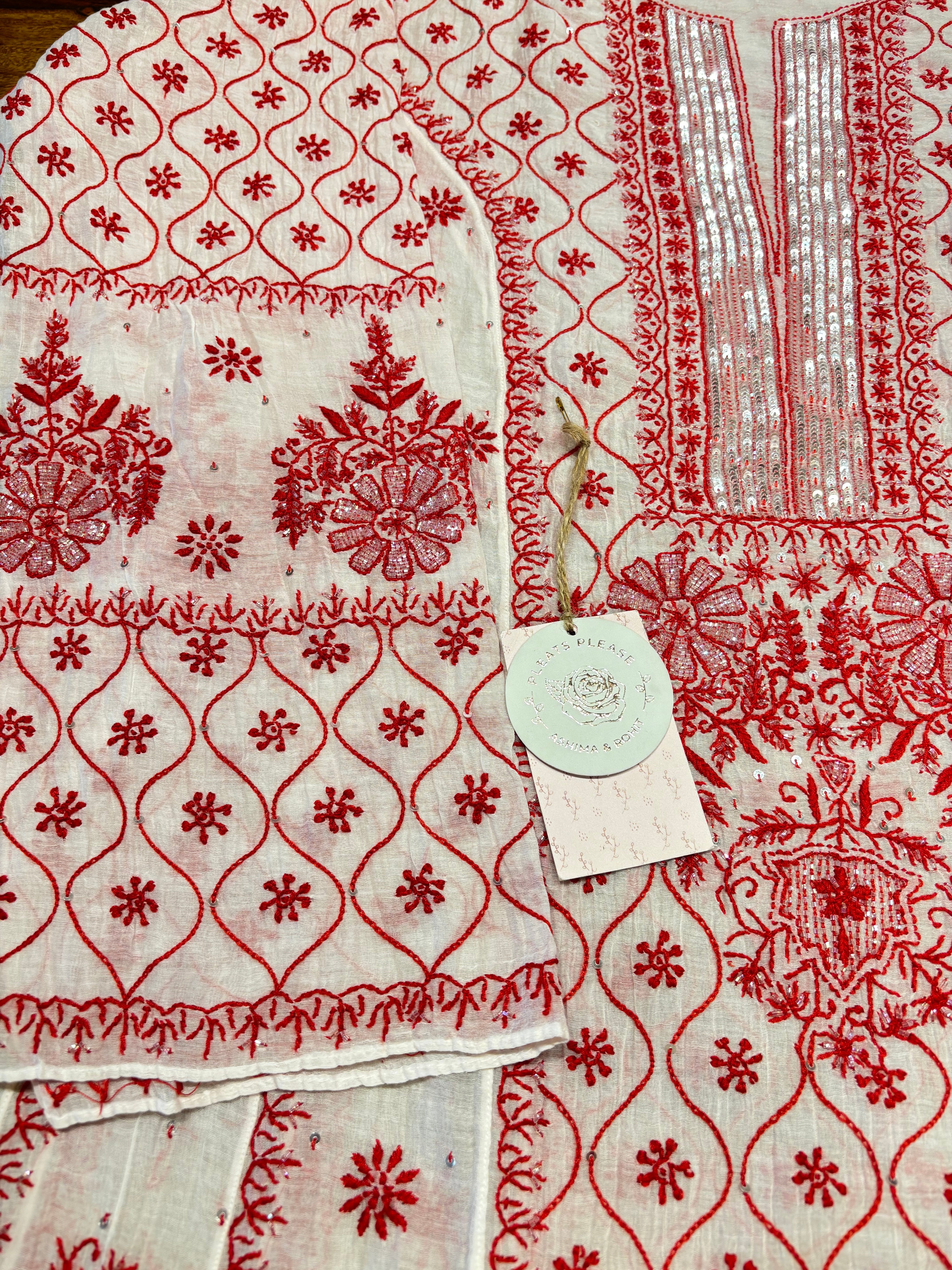 Dyeable  chanderi mul Chikankari  Anarkali and Dupatta set