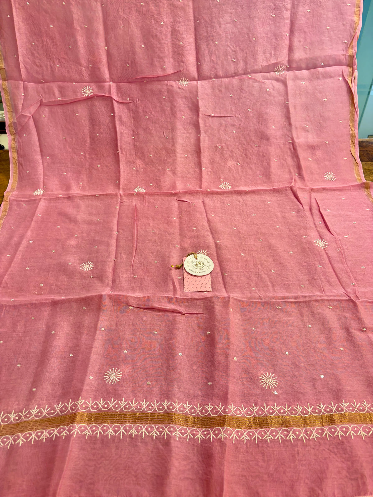 Pink Chanderi Chikankari Kurta & Dupatta