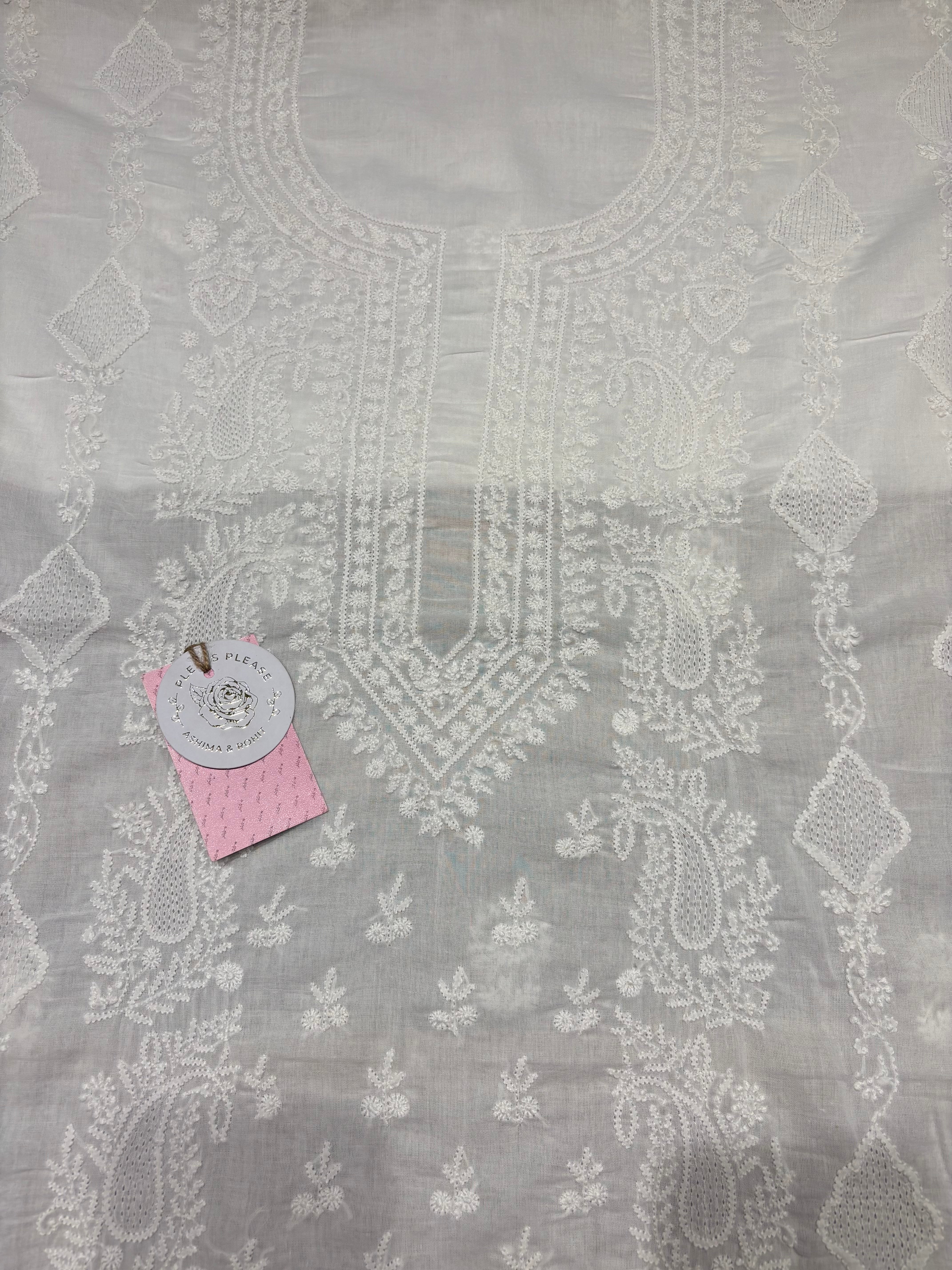 Dyeable Mulmul Chikankari Kurta, Dupatta & Bottom Fabric