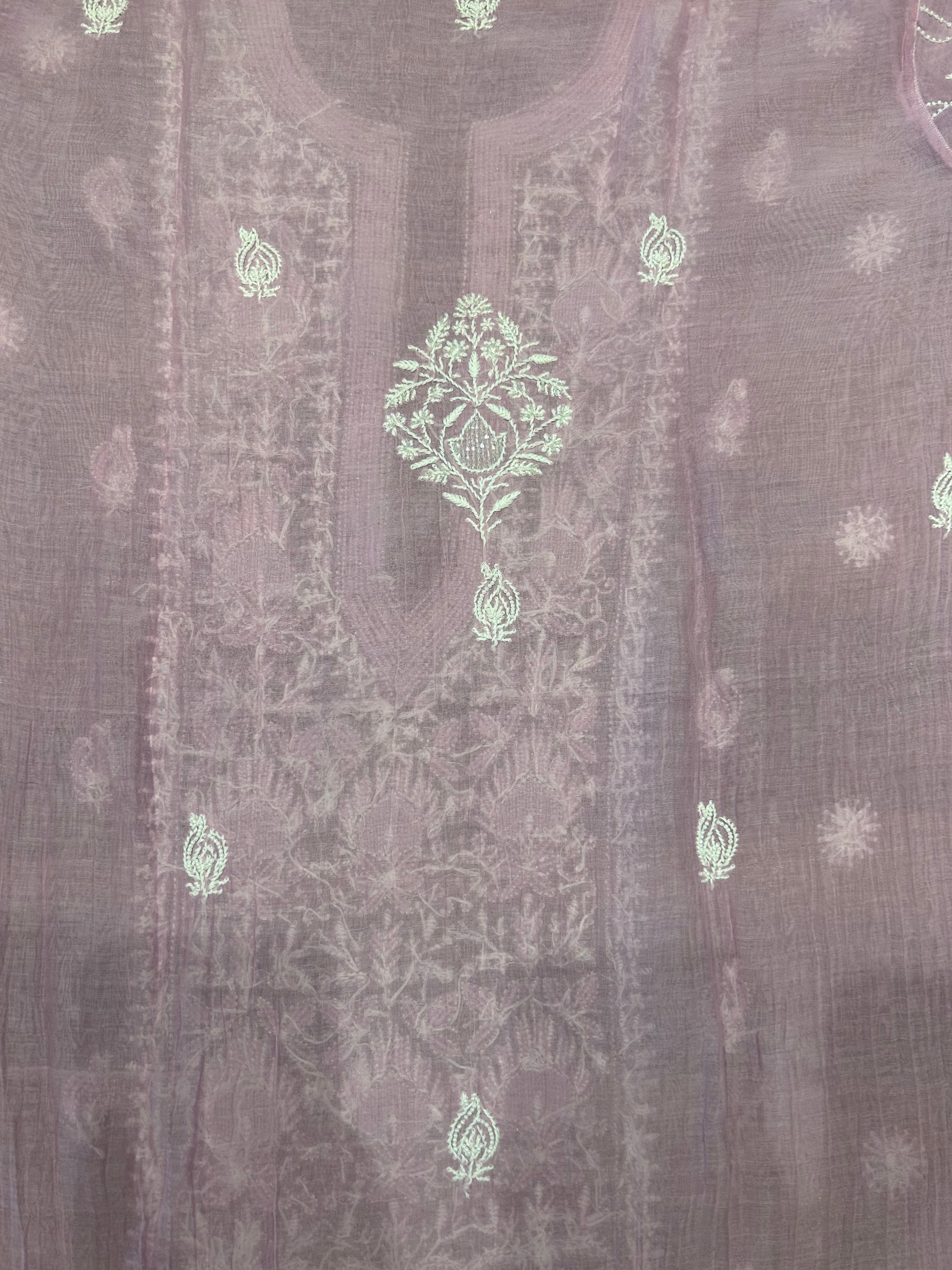 Purple Chikankari Chanderi Mul Kurta and Dupatta set