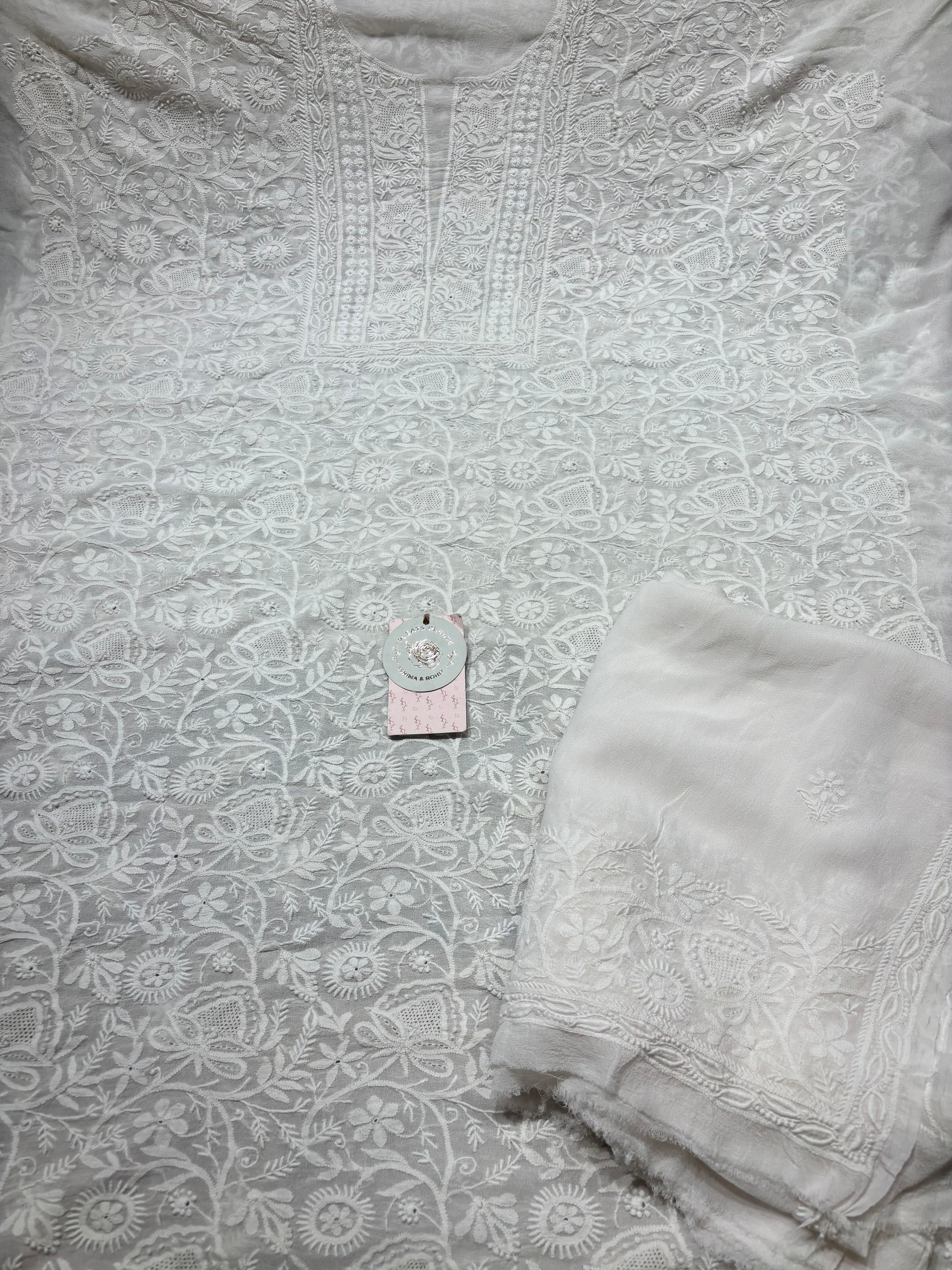 Dyeable Pure & Premium Georgette Chikankari Kurta & Dupatta Fabric