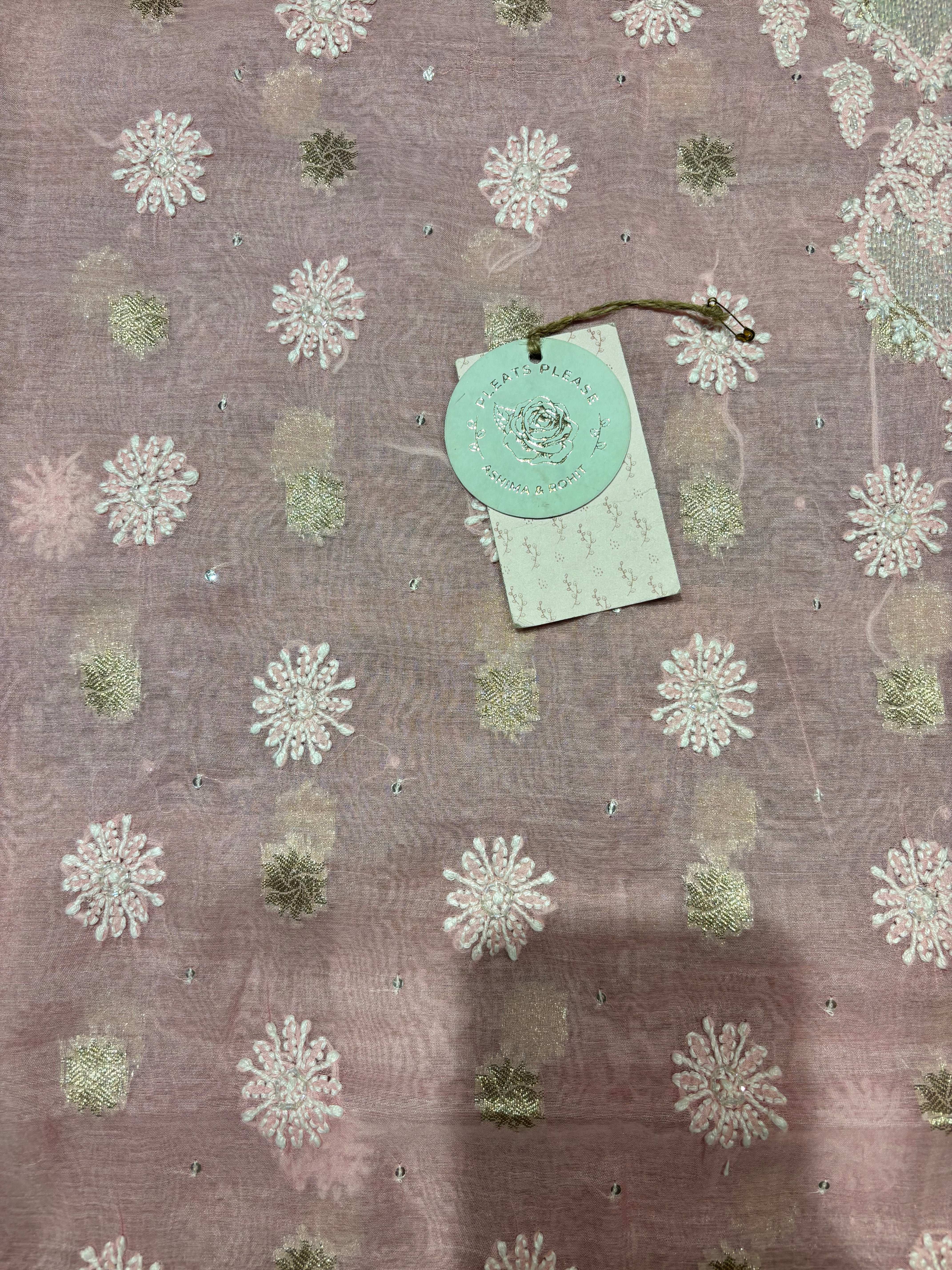 Pink Chanderi Silk Chikankari Kurta & Dupatta Fabric