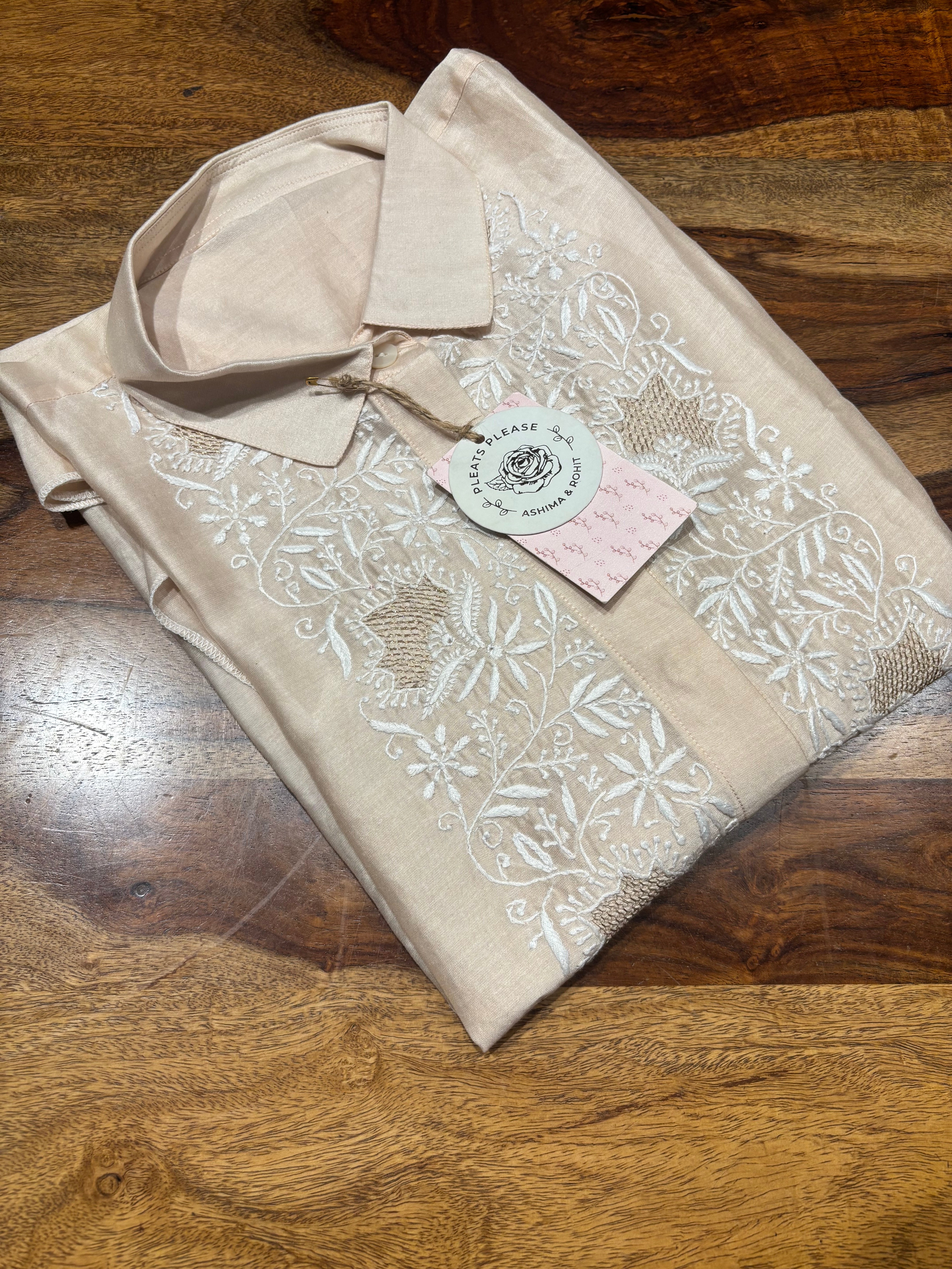 Coffee Cream Chanderi Silk Chikankari Shirt