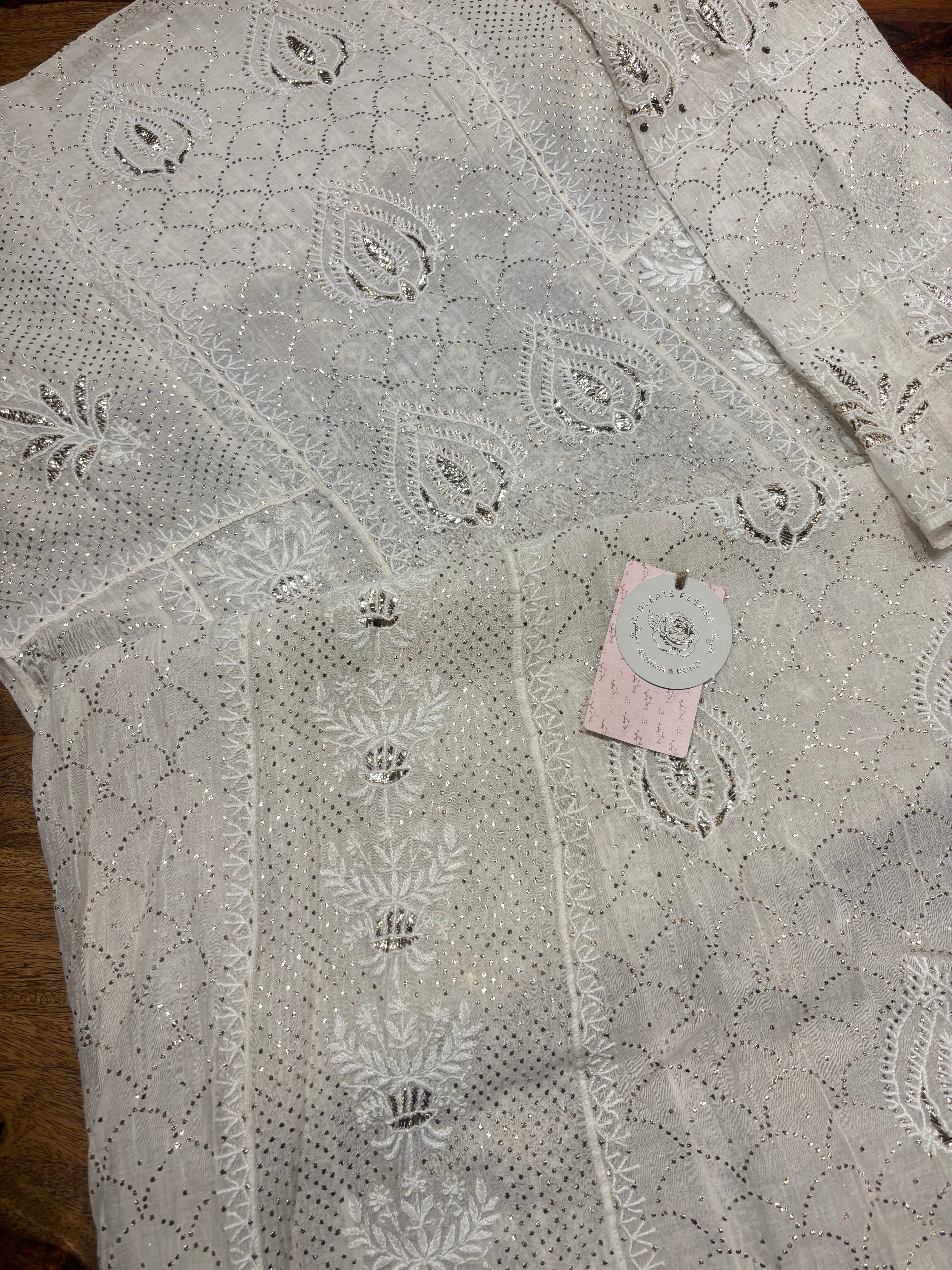 Dyeable Chanderi Mul Chikankari & Mukaish Anarakli and Dupatta Set